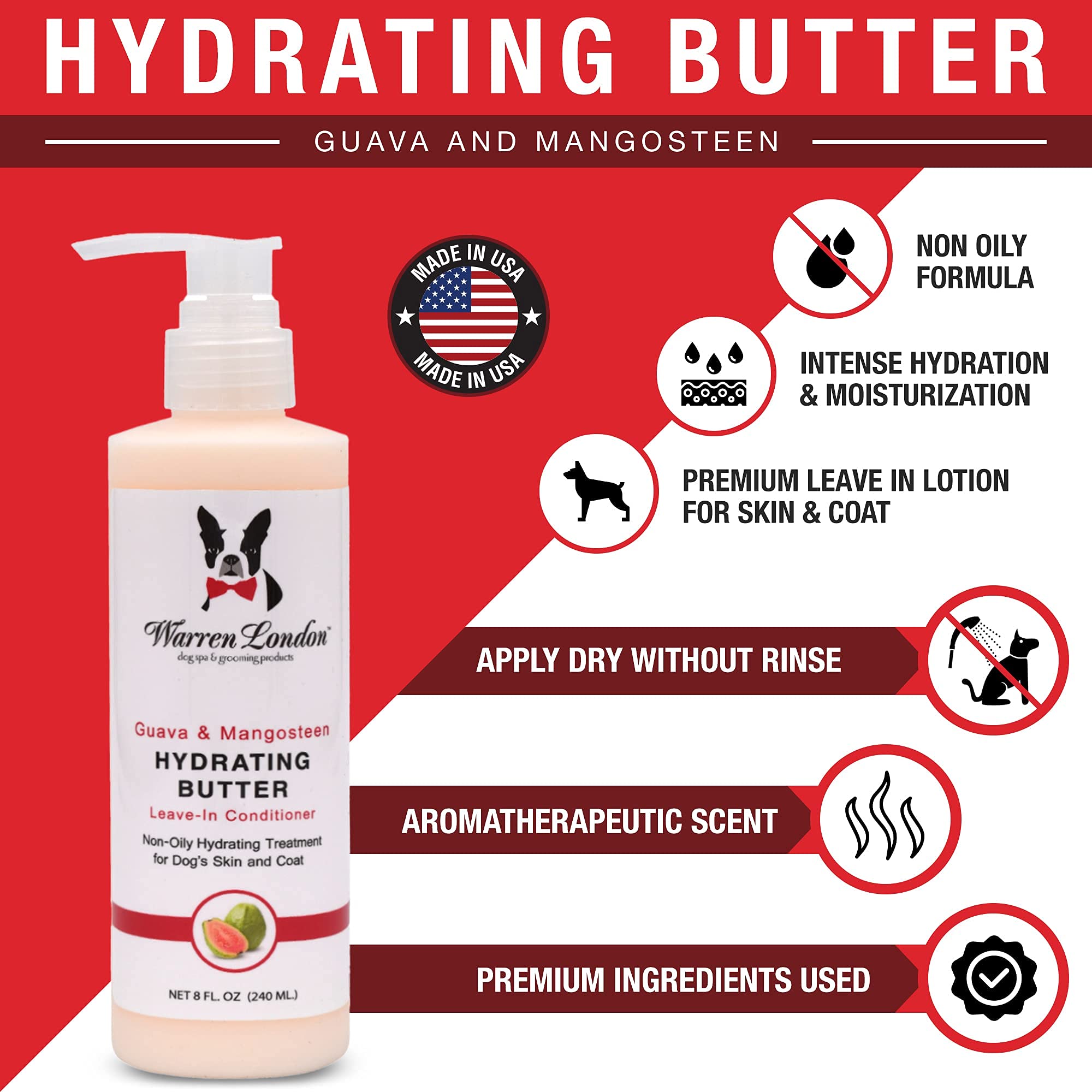 Warren London Hydrating Butter Leave In Pet Conditioner For Dogs | Lotion Skin And Coat Aloe Puppy & Dog Hair Detangler, Dry Ski