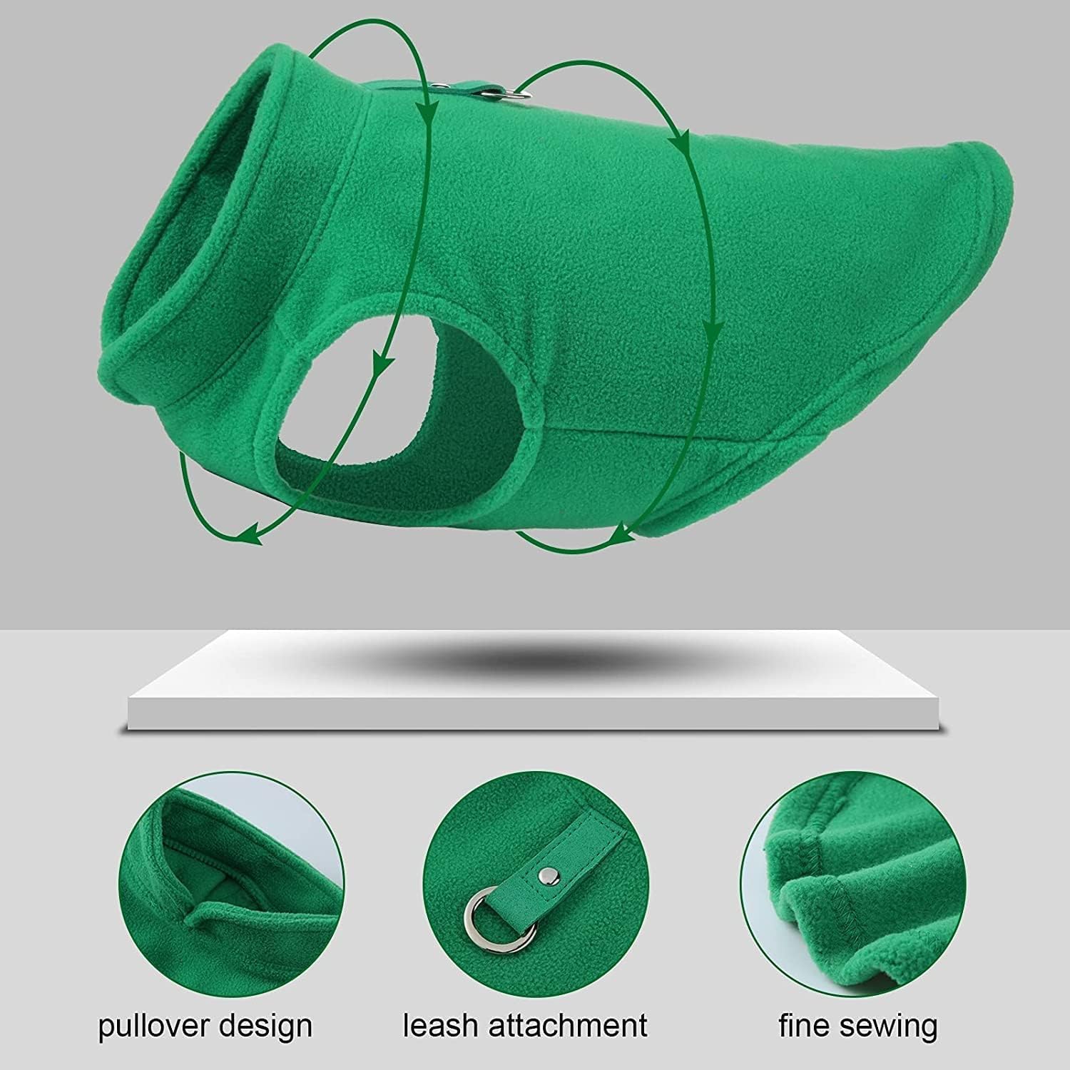 Jacko & Co - Fleece Vest Sweater With Leash Ring - Soft Lightweight Breathable For Puppies Small Medium Dogs, Kitten, Cats, Chih