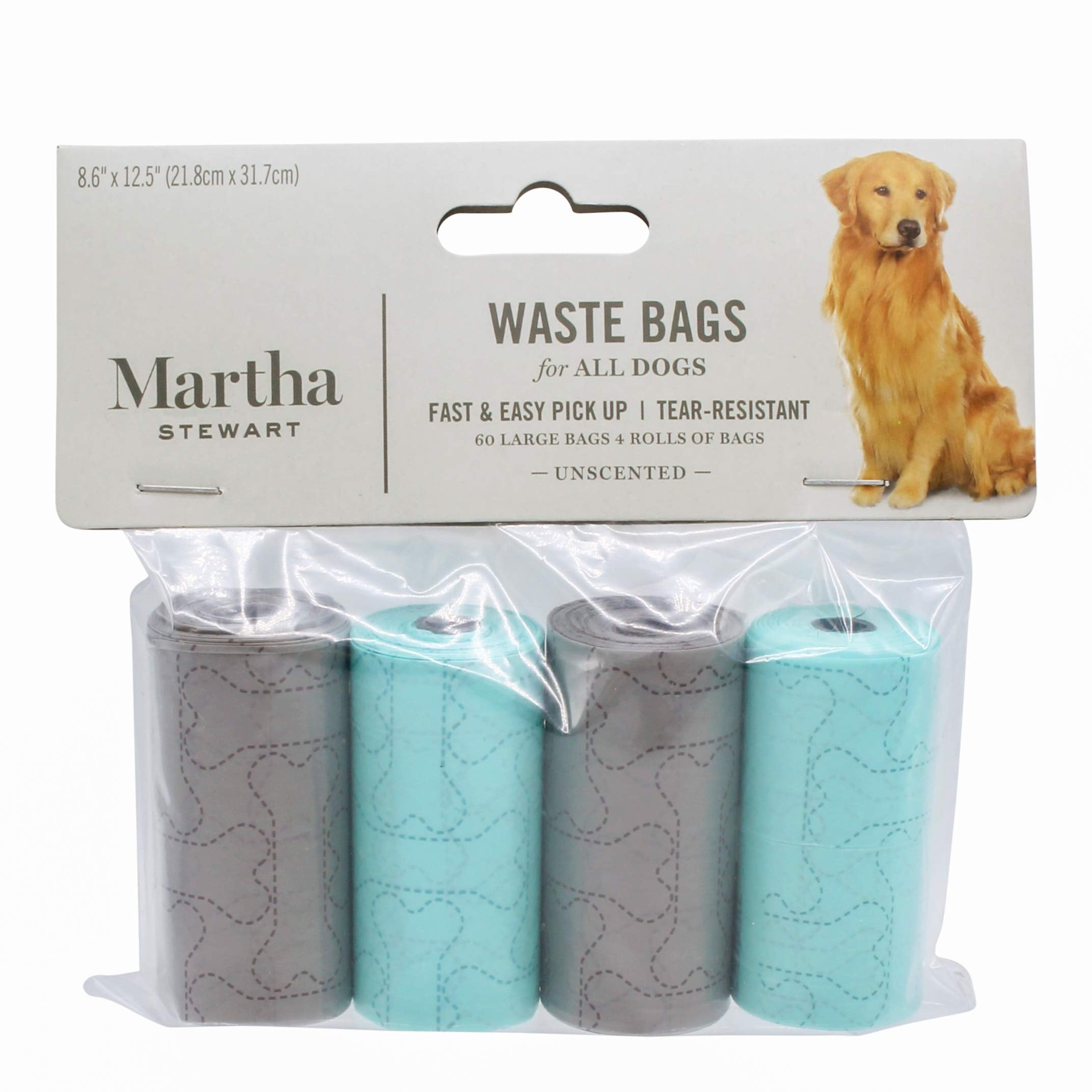 Martha Stewart For Pets Waste Bags For All Dogs | 60 Large Unscented Doggie Bags, 4 Rolls Of Tear-Resistant Dog Waste Bags | Great For Daily Walks And Picking Up After Your Dog