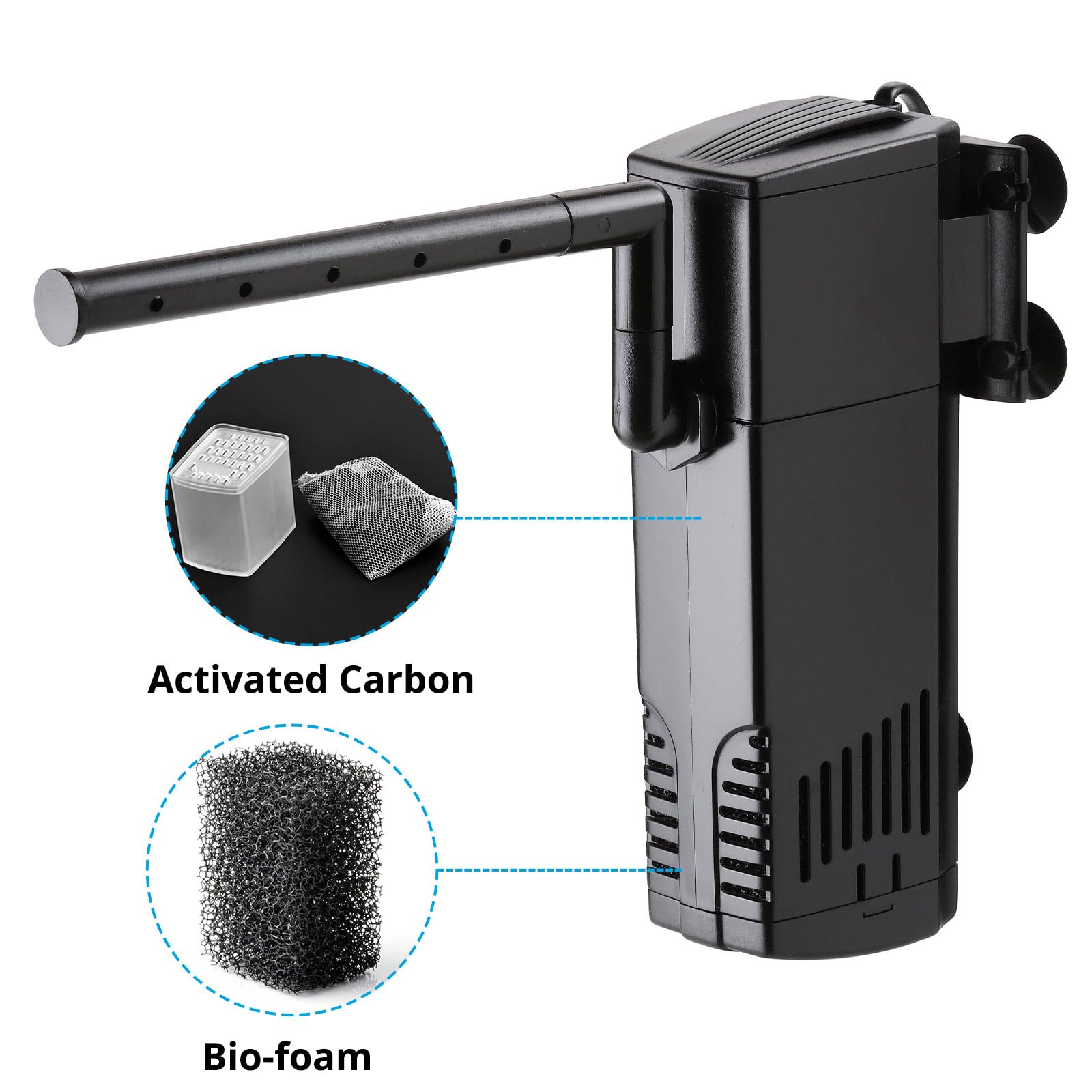 Nicrew Aquarium Internal Filter, Submersible Power Filter For Fish Tanks 40-66 Gallon, 264 Gph