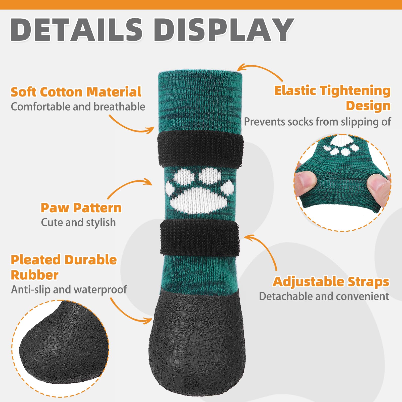 KOOLTAIL Anti Slip Dog Socks to Prevent Licking Paws for Hot/Clod Pavement, Waterproof Long Snow Dog Boots&Paw Protectors with S