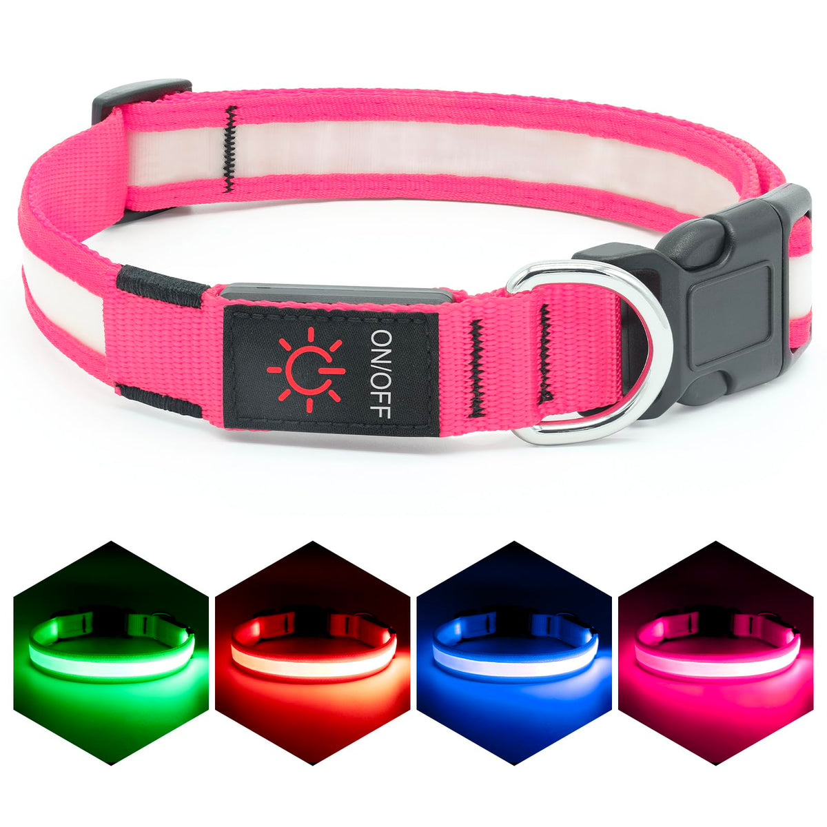 Vizpet Led Dog Collar, Light Up Dog Collar Adjustable Usb Rechargeable Super Bright Safety Light Glowing Collars For Dogs (X-Large, Pink)