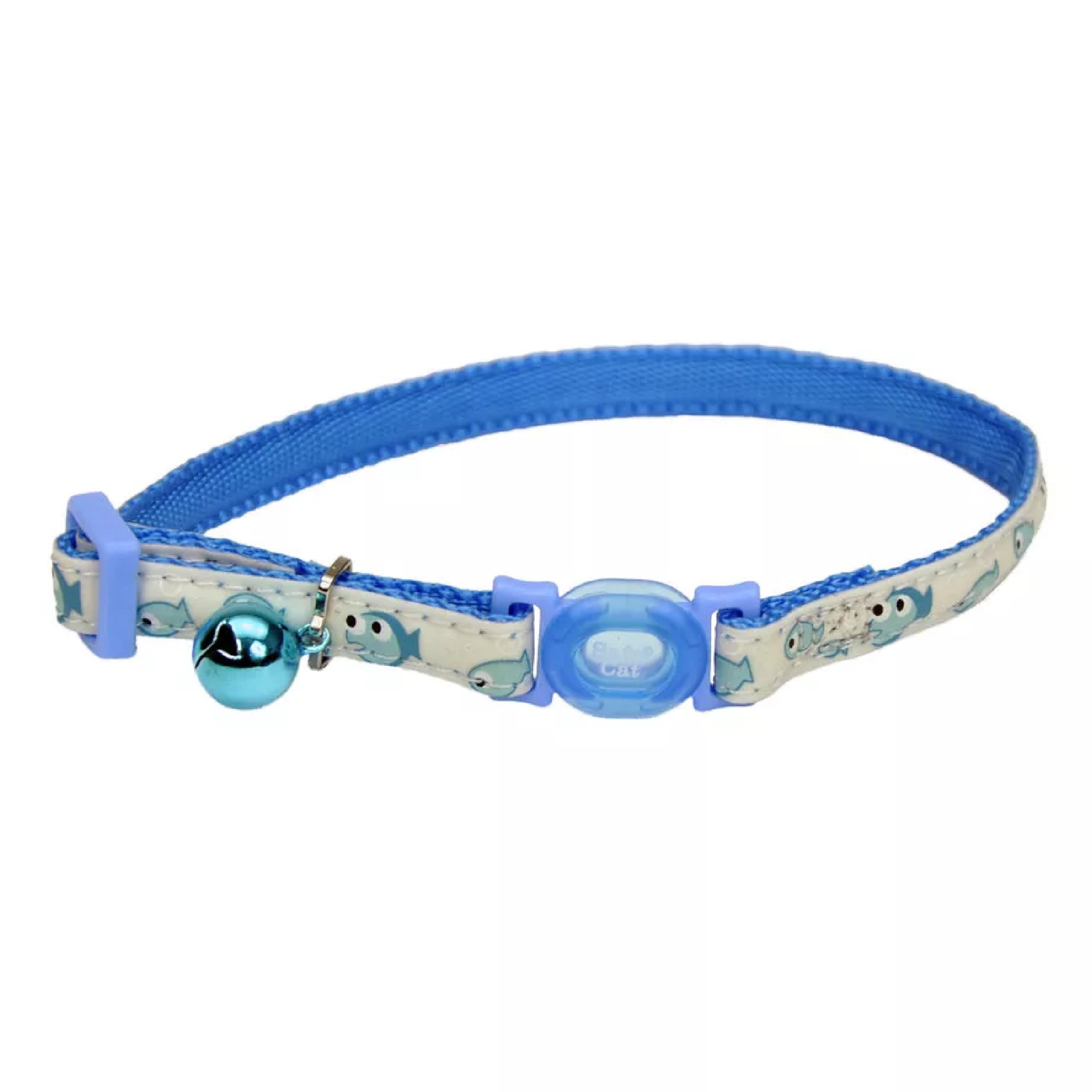 Coastal - Safe Cat Glow In The Dark Adjustable Breakaway Collar - Glowing Blue Boat - 3/8'' X 8''-12''