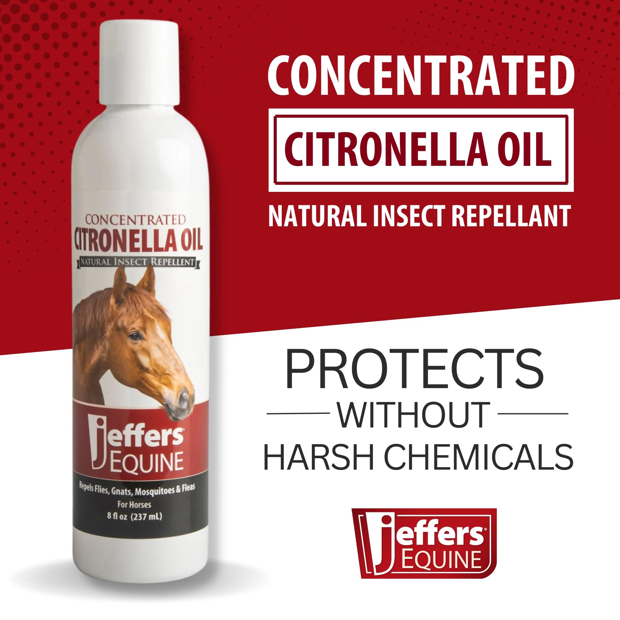 Jeffers Equine Citronella Oil - 8 oz 100% Pure Natural Essential Oil for Horses - Horse Shampoo Additive & Grooming Aid - Fresh