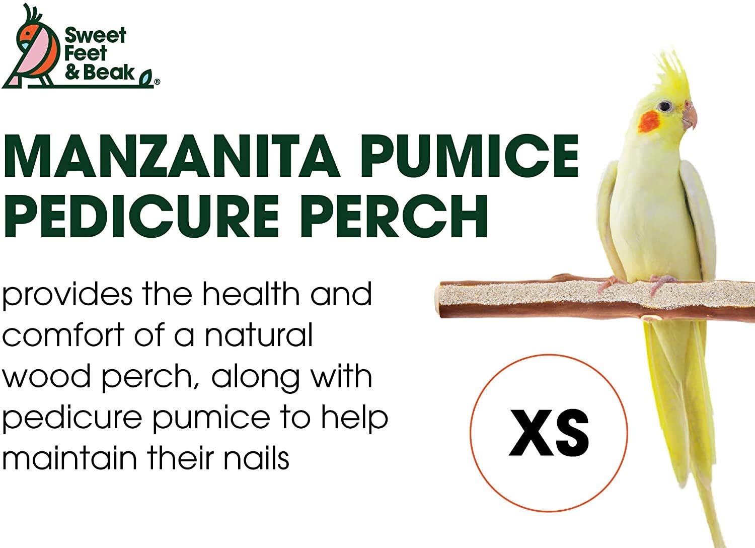 Sweet Feet And Beak Superoost Manzanita Pumice Pedicure Perch- Easy To Install Bird Cage Accessories For Healthy Feet, Nails And Beak - Natural Bird Perches Imitates Birds' Life In The Wild - Xs 8'