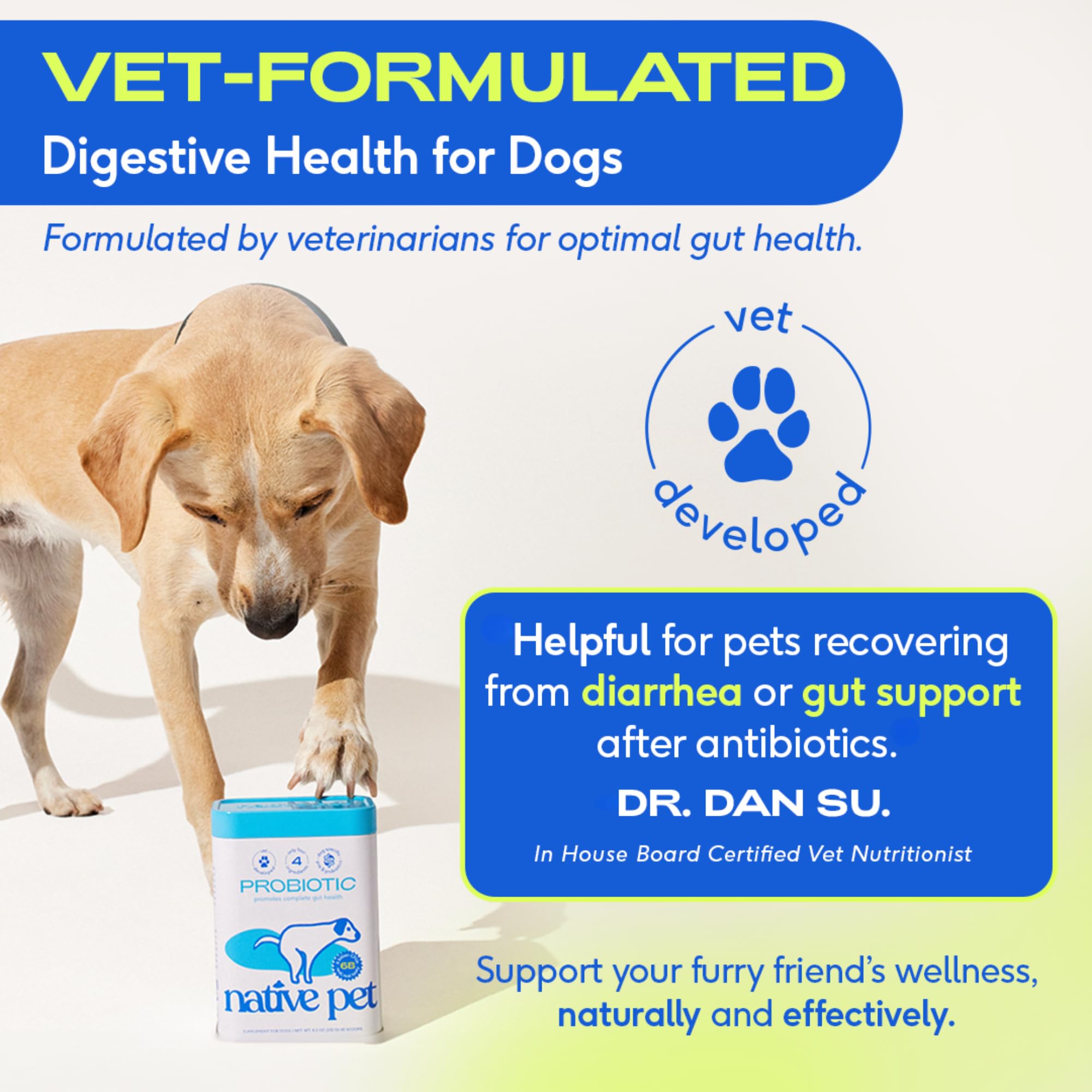 Native Pet Probiotics for Dogs - Dog Probiotics Powder for Digestive Health, Gut Support, & Immune Boost - Vet-Formulated Powder