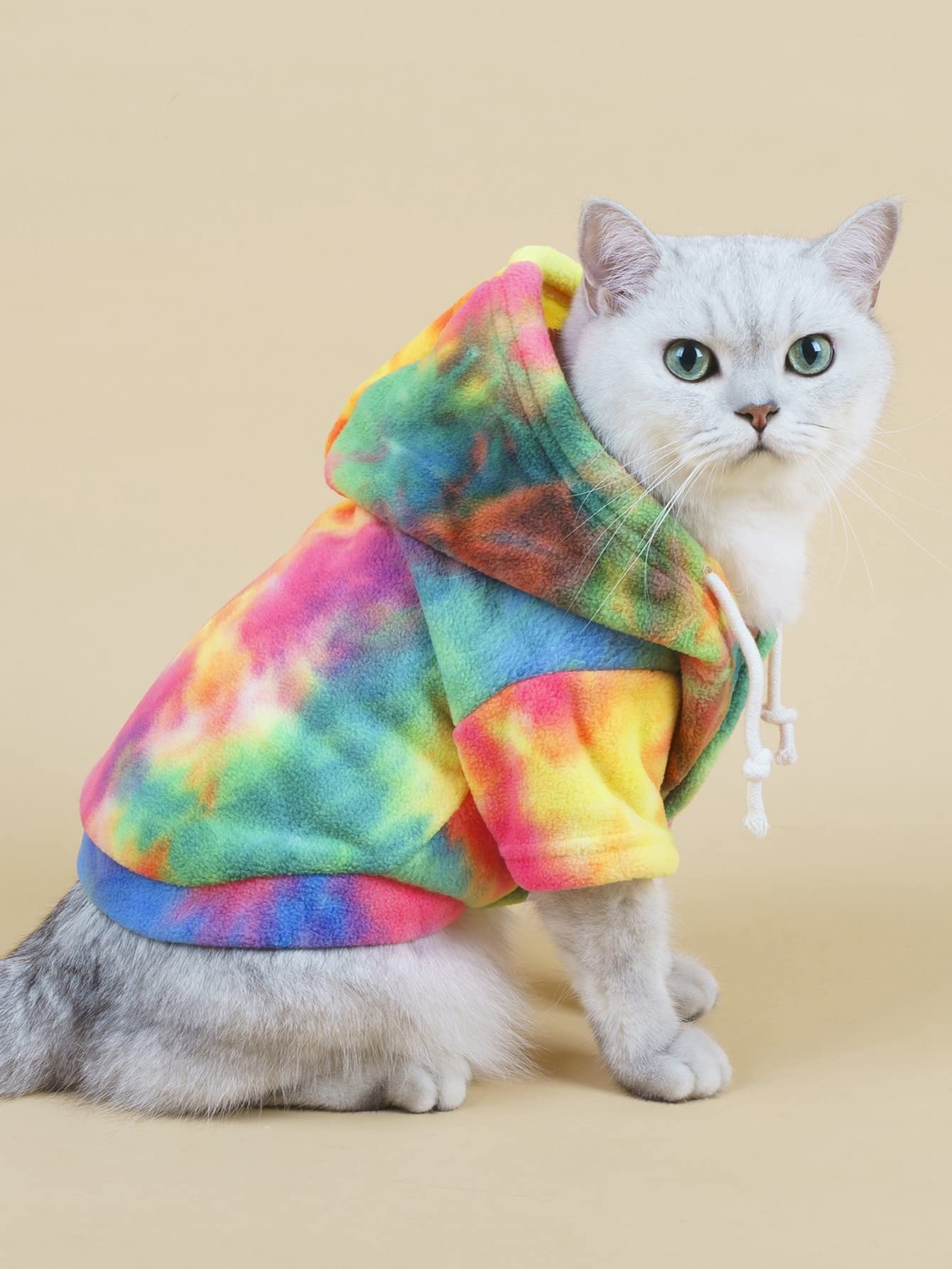 Qwinee Cat Dog Coat Tie Dye Winter Warm Sweatshirt Dog Clothes Multicolor M (Qwn01-719860427-M)