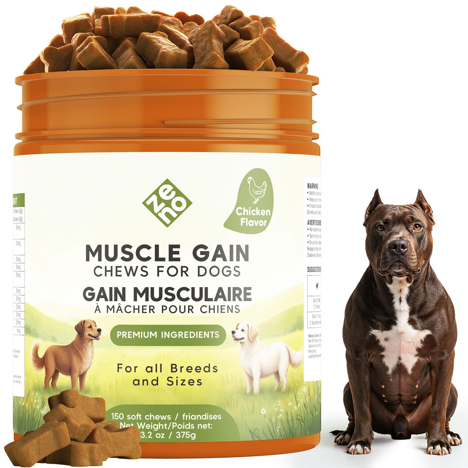 ZENO 11-in-1 Muscle Gain Chews - Weight Gain Supplements for Dogs with High Protein & Amino Acids - Premium Muscle Builder for B