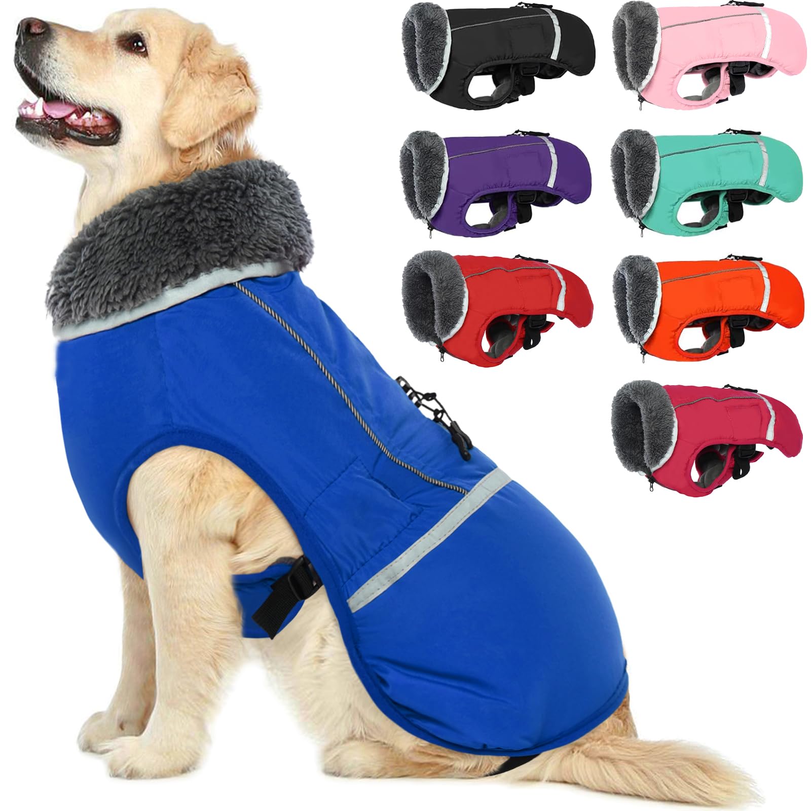 Qbleev Warm Dog Coat Reflective Dog Jacket, Waterproof Dog Winter Coat Turtleneck Dog Clothes For Cold Weather, Thick Fleece Lined Dog Outfit Pet Vest Apparel Snowsuit For Small Medium Large Dogs
