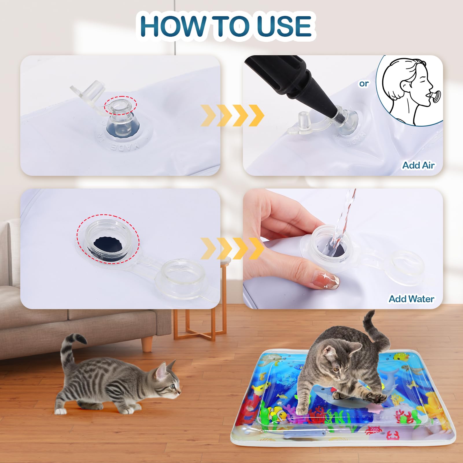 Water Sensory Playmat for Cats, Thickened Upgraded Cat Dog Toys Bored Pet Animals Cat Kicker Toys Self Play Mat, Interactive Toy