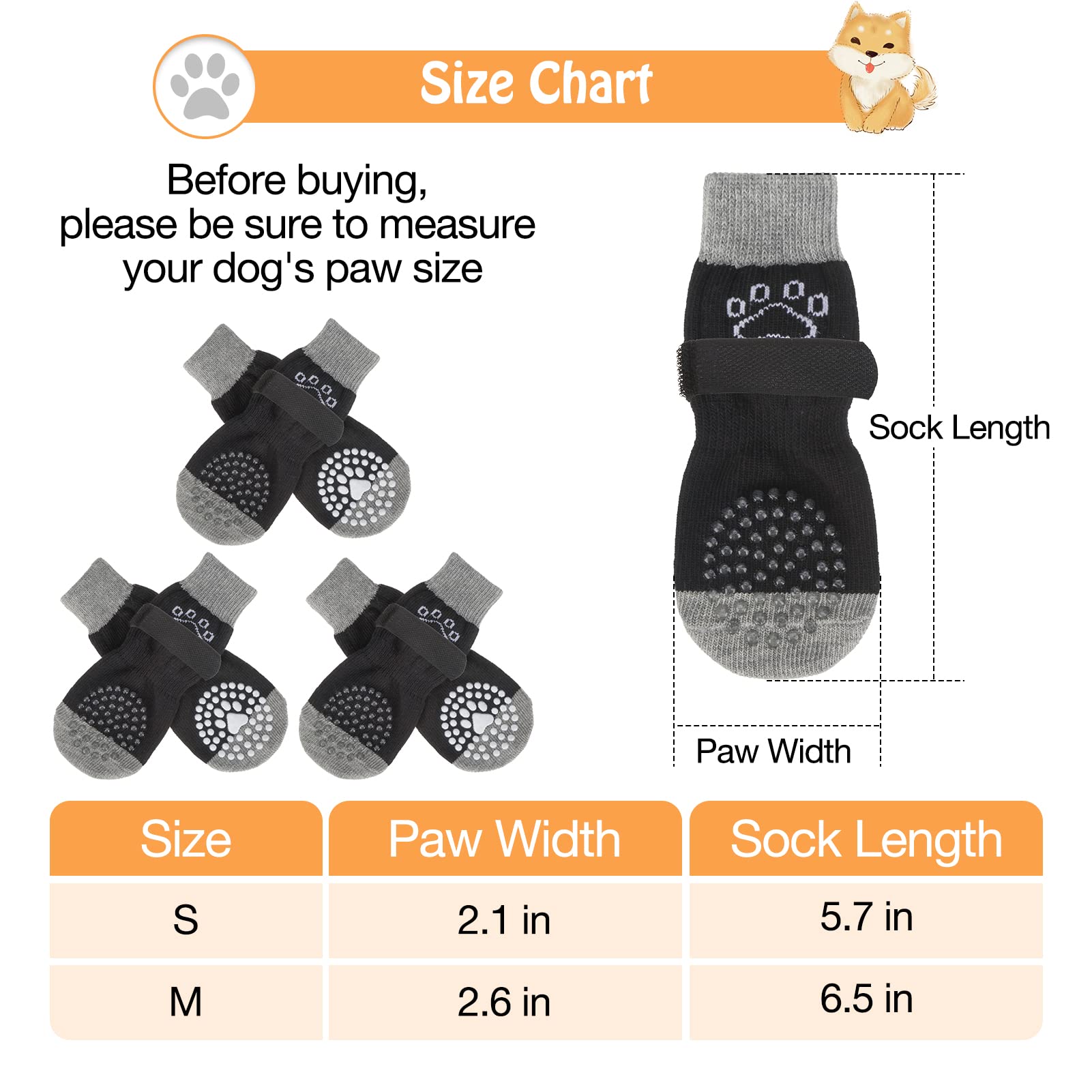 Scenereal Double Side Anti-Slip Dog Socks, Non Slip Dogs Sock For Hardwood Floors, 3 Pairs Pet Paw Protectors Indoor, Prevent Floor Scratching, Stop Licking Paws