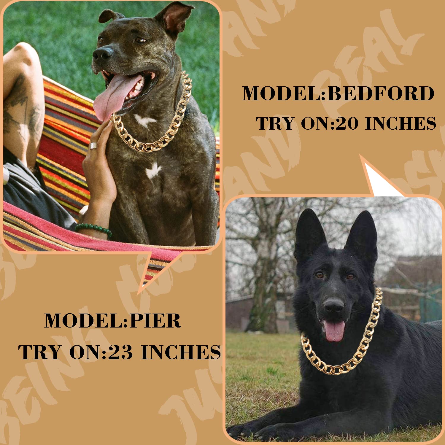 18K Gold Plated Dog Chain Collar-3/4 Inch (20Mm) Width Cuban Link Durable Dog Necklace, Cute Fashion Pet Collar For Pit Bulldog,