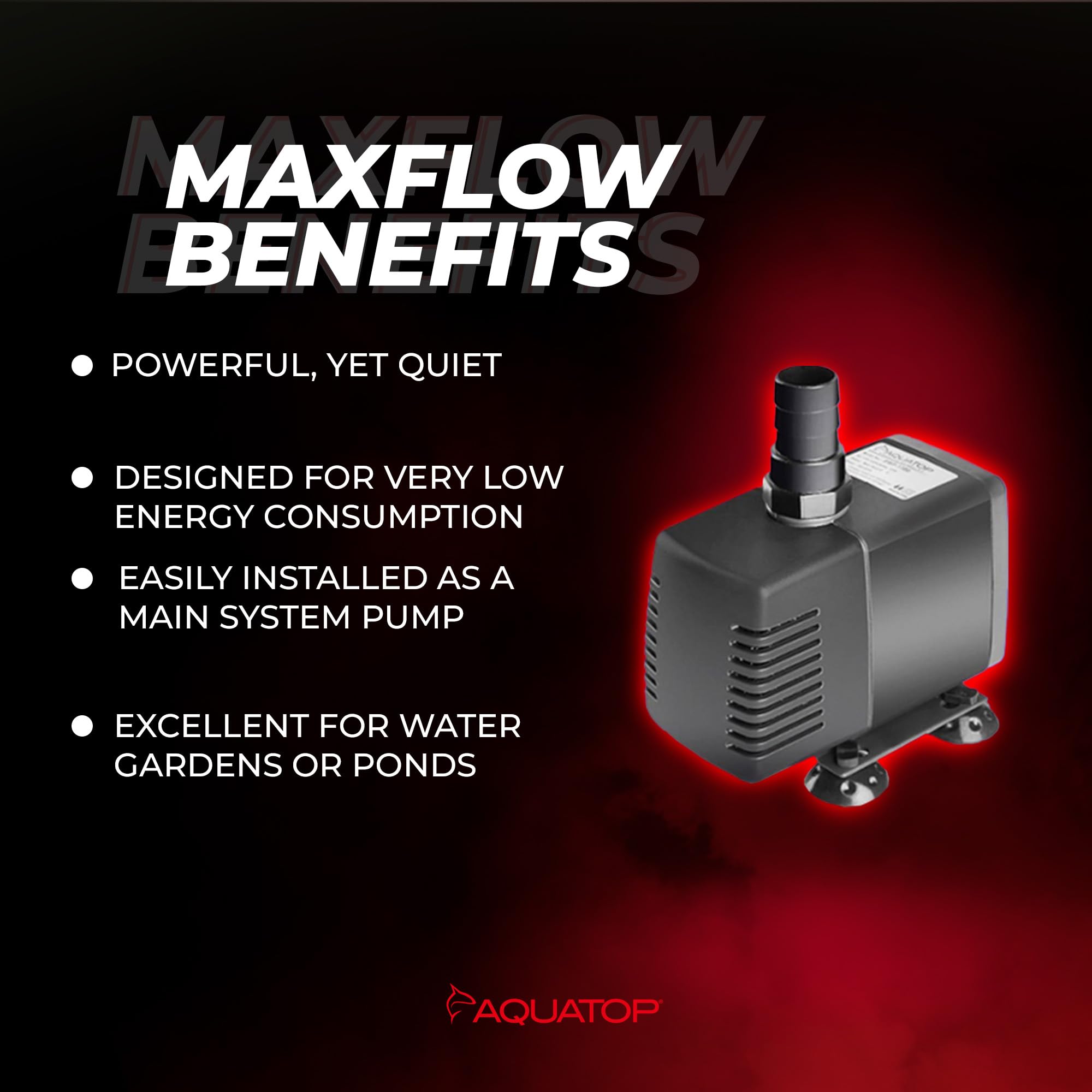 Aquatop MaxFlow Submersible Pump 343 GPH, Adjustable Flow, Plastic, Model SWP-1300, Efficient for Aquariums and Statuary