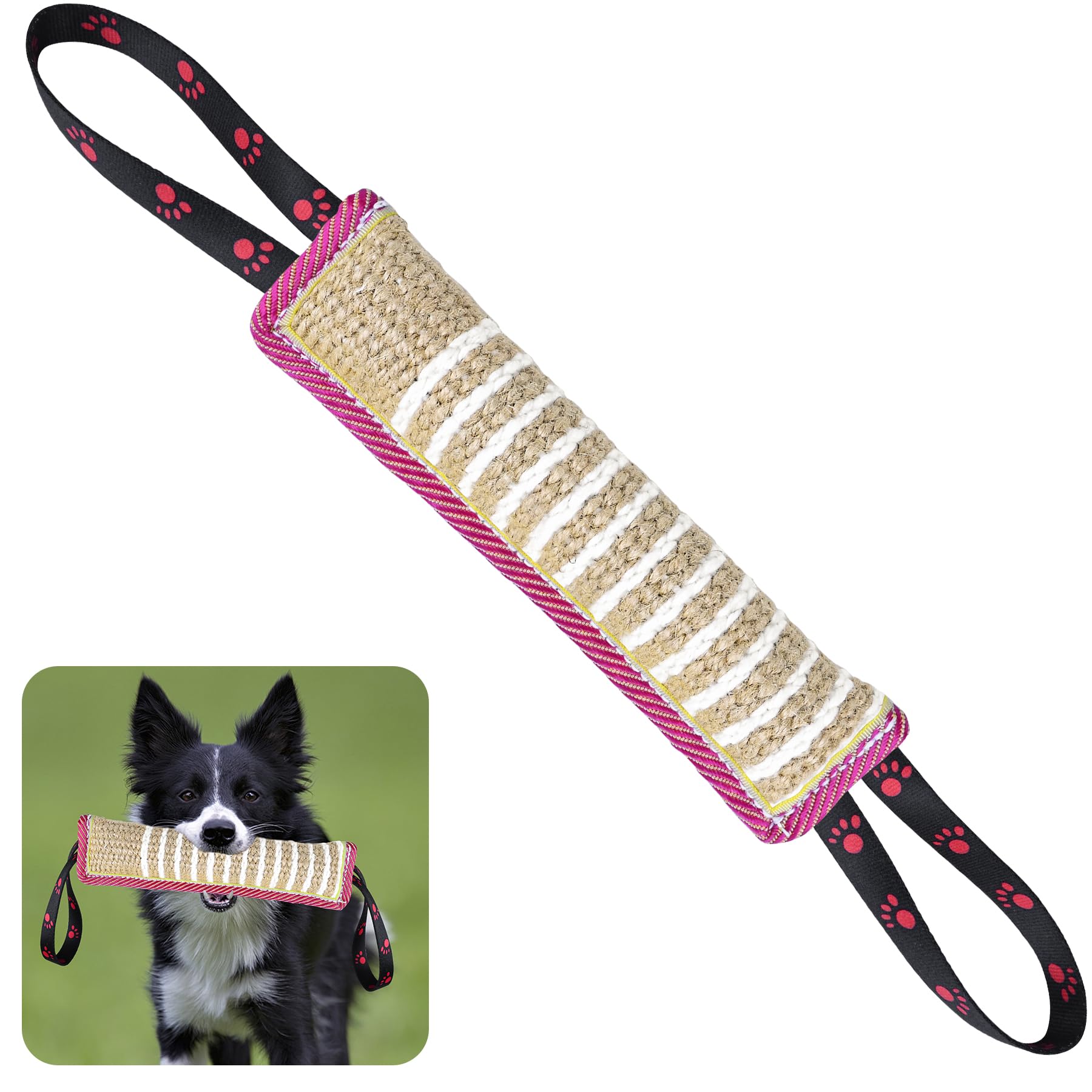 Dog Tug Toy Dog Bite Jute Pillow Pull Toy with 2 Strong Handles for Tug of War, Puppy Interactive Play, Tear Resistant Bite Trai
