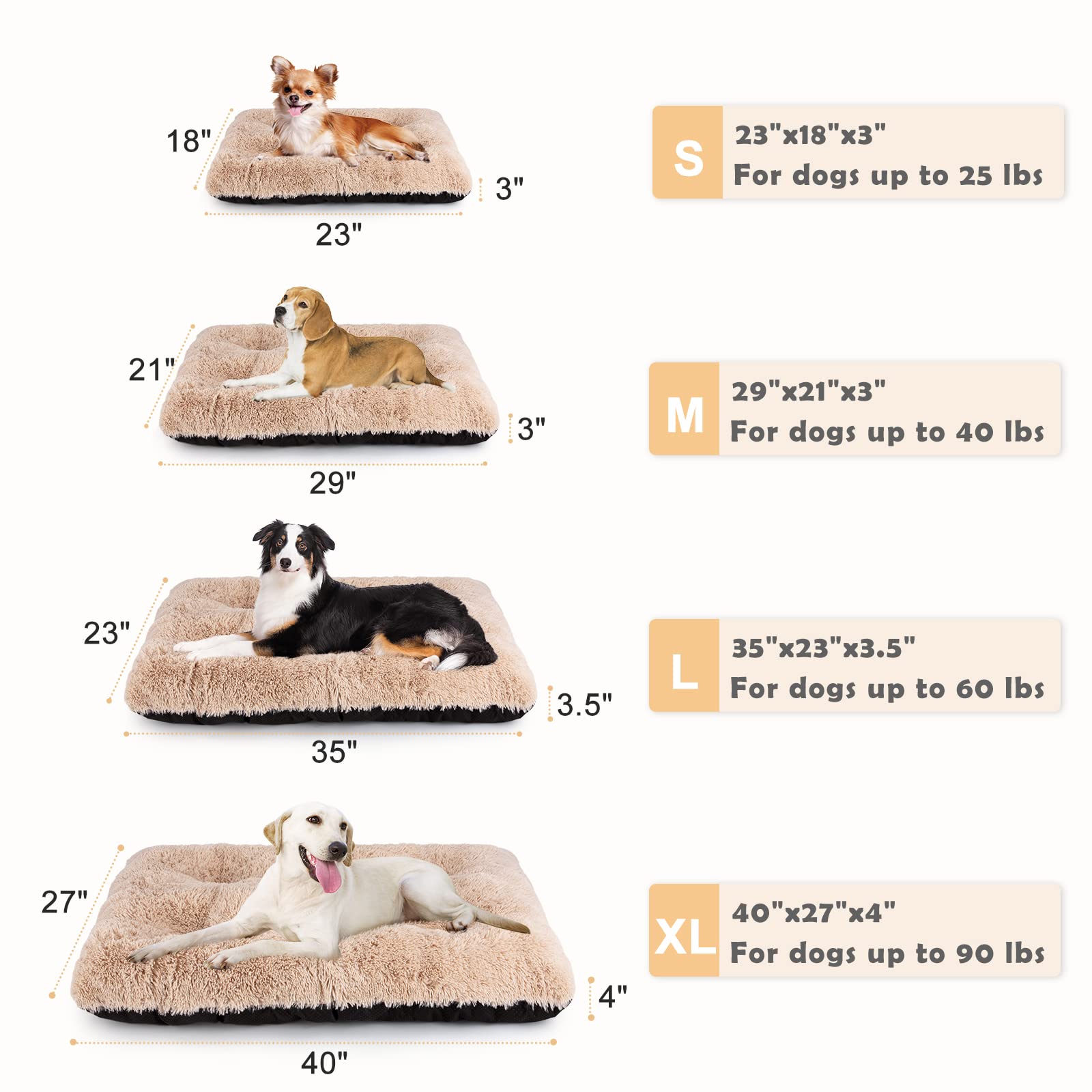 Joejoy Large Dog Bed Crate Pad, Ultra Soft Calming Dog Crate Bed Washable Anti-Slip Kennel Crate Mat For Extra Large Medium Small Dogs, Dog Mats For Sleeping And Anti Anxiety,40' X 27', Beige