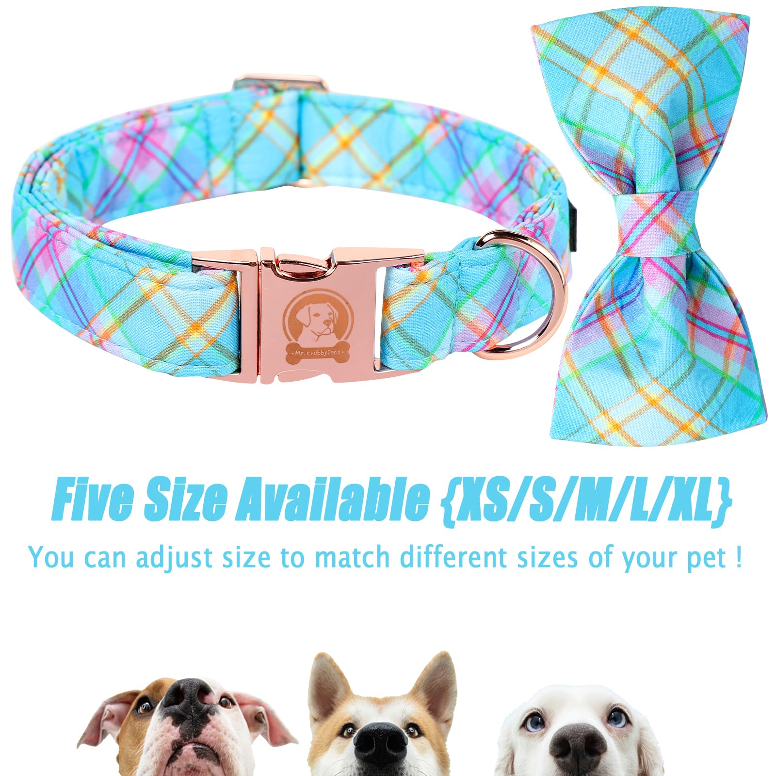 MR. CHUBBYFACE Easter Dog Collar with Bow, Cute Easter Stripe Chicken Rabbit Eggs Dog Collars, Spring Summer Pet Collar for Smal