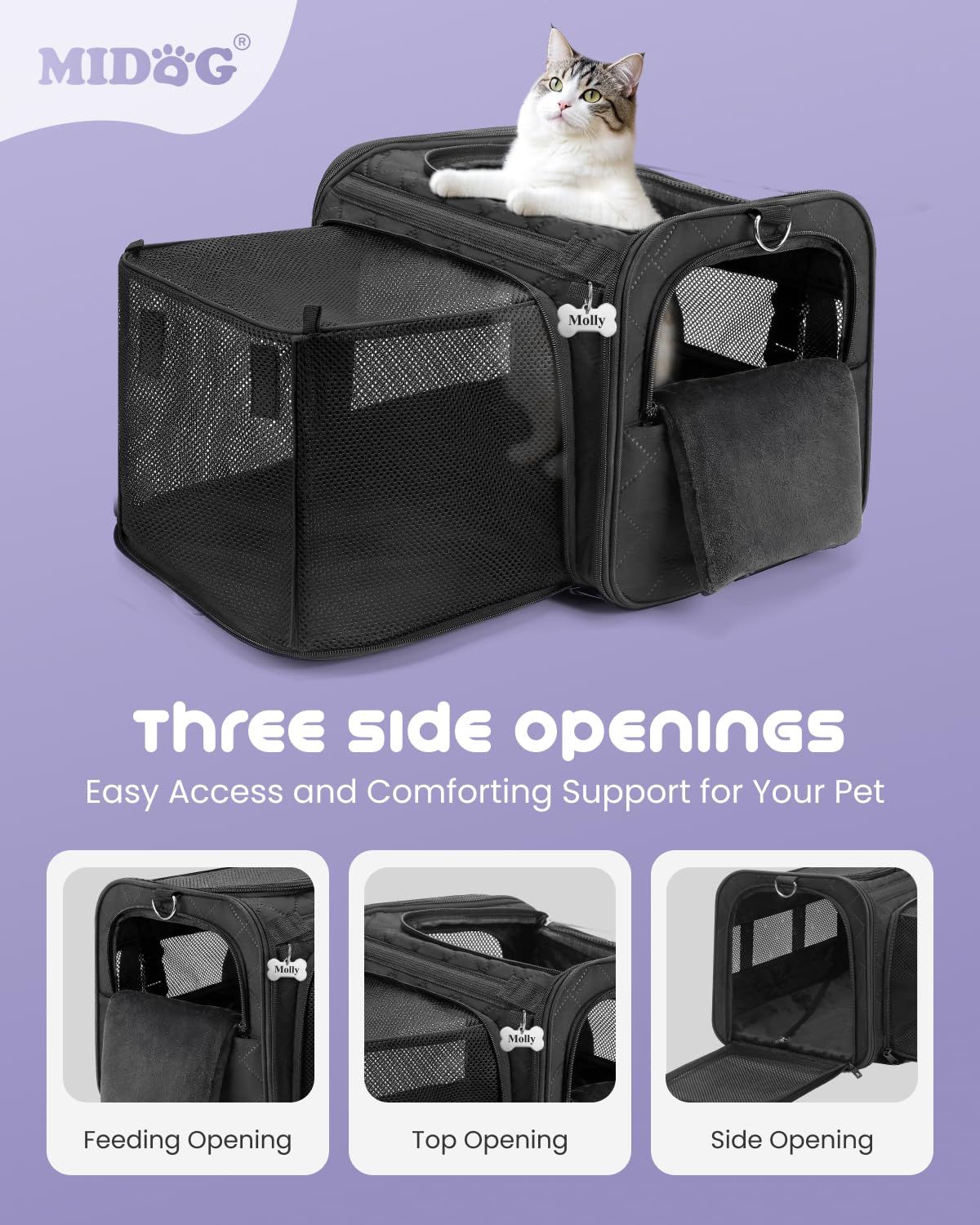 Midog Cat Carrier For Small To Medium-Sized Cats,Up To 15 Lbs,Tsa Airline Approved Soft Sided Pet Carrier,Collapsible Travel Cat