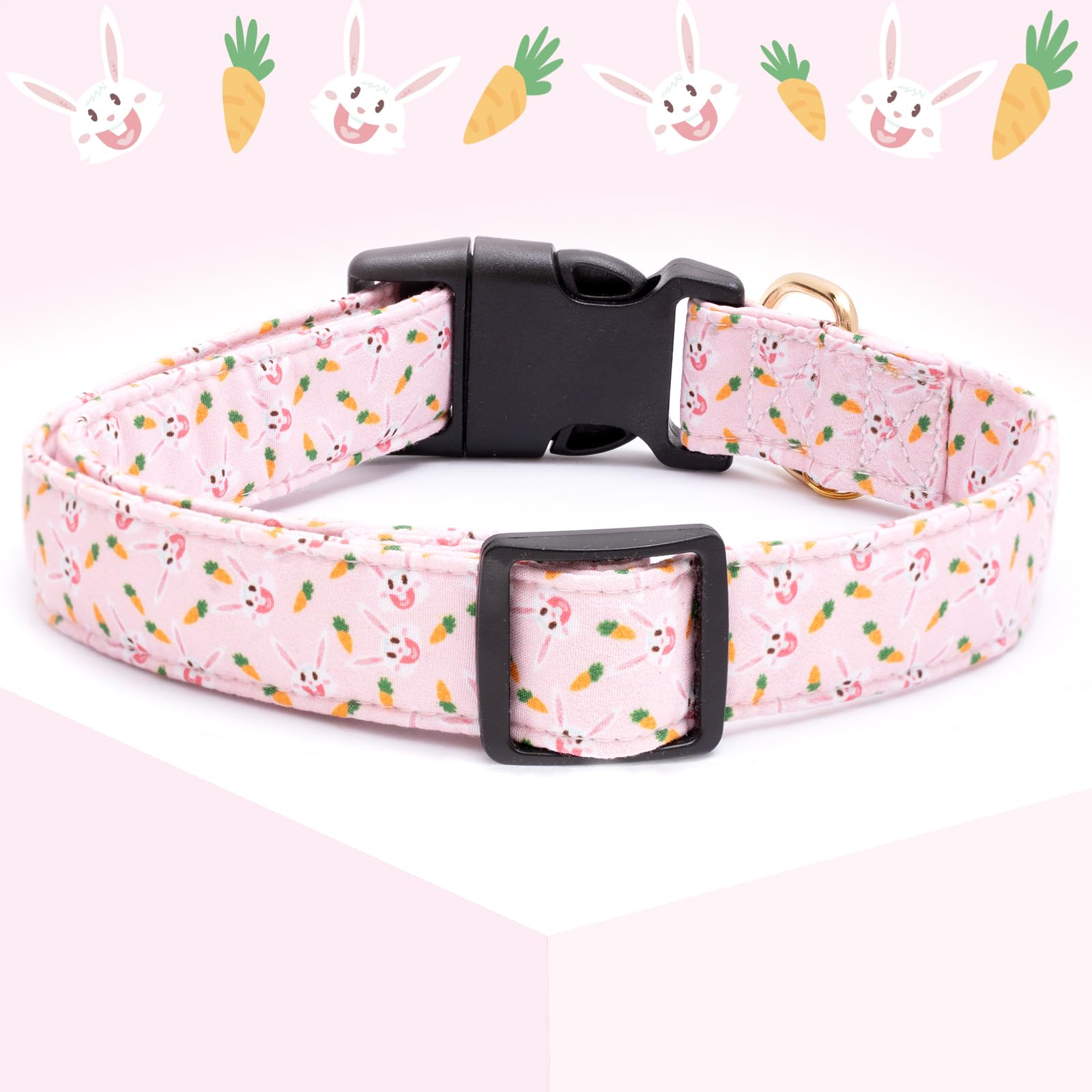 Faygarsle Cute Easter Collar For Small Medium Large Dogs Girl Boy Female Male Dog Pink Cotton With Adorable Rabbit Print Easter Puppy Collar With Easter Egg Charm M