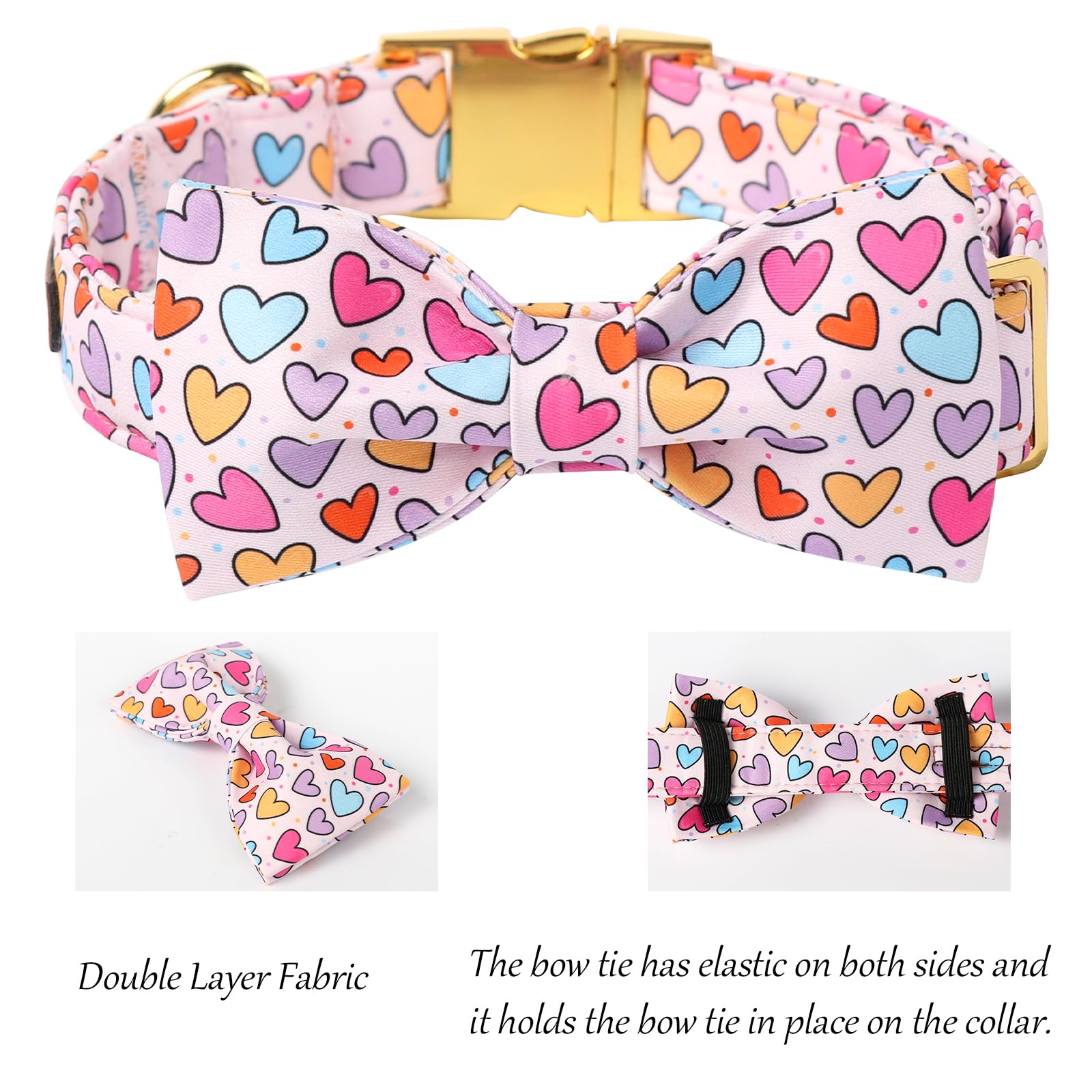 Lionet Paws Valentine'S White Dog Collar, Cute Heart Dog Collar For Large Dogs, Adjustable Cotton Pet Collars For Medium Large D