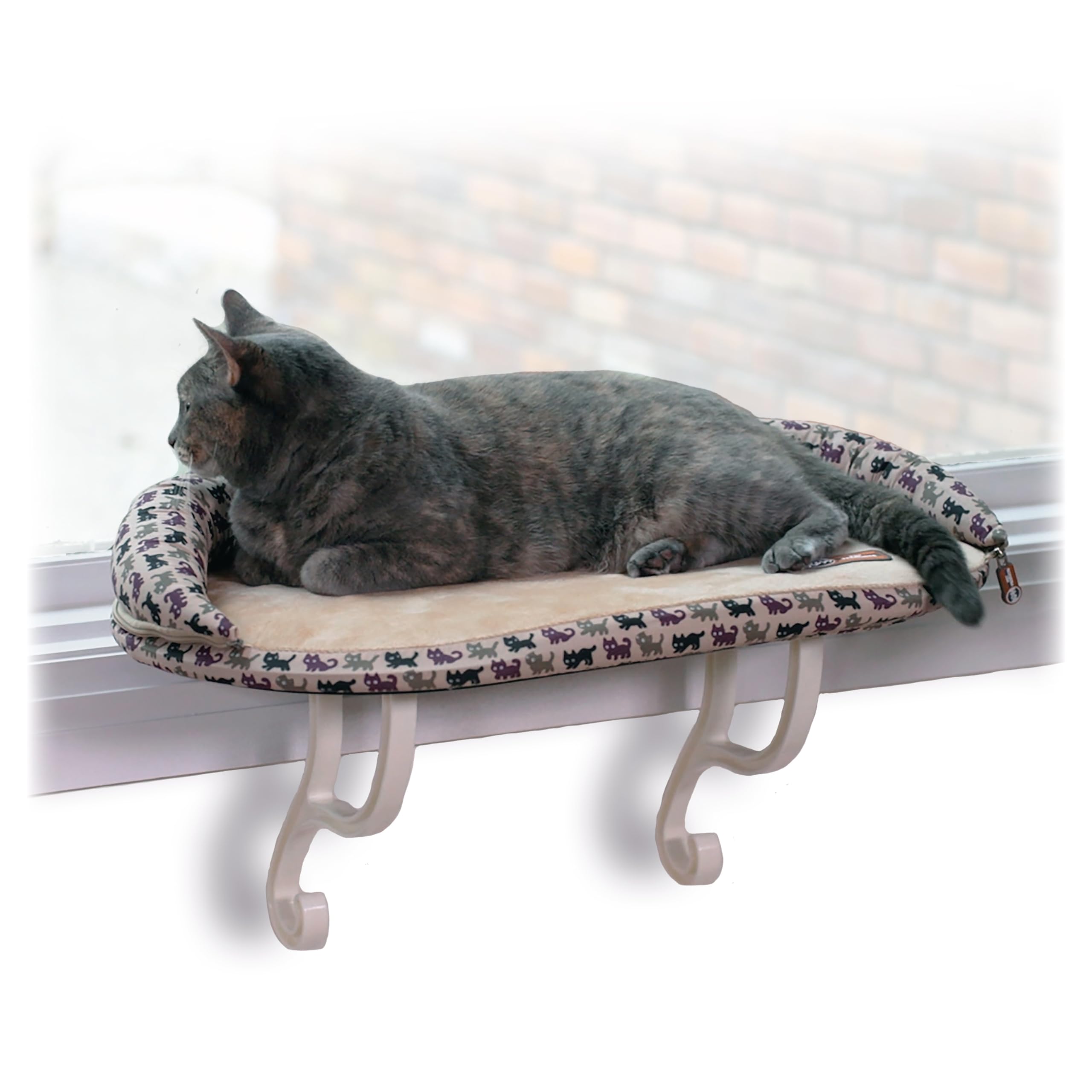 K&H Pet Products Bolster Kitty Sill Cat Window Perch Bed for Large Cats, Orthopedic Window Hammock Holds 40 lbs, Washable Cover,