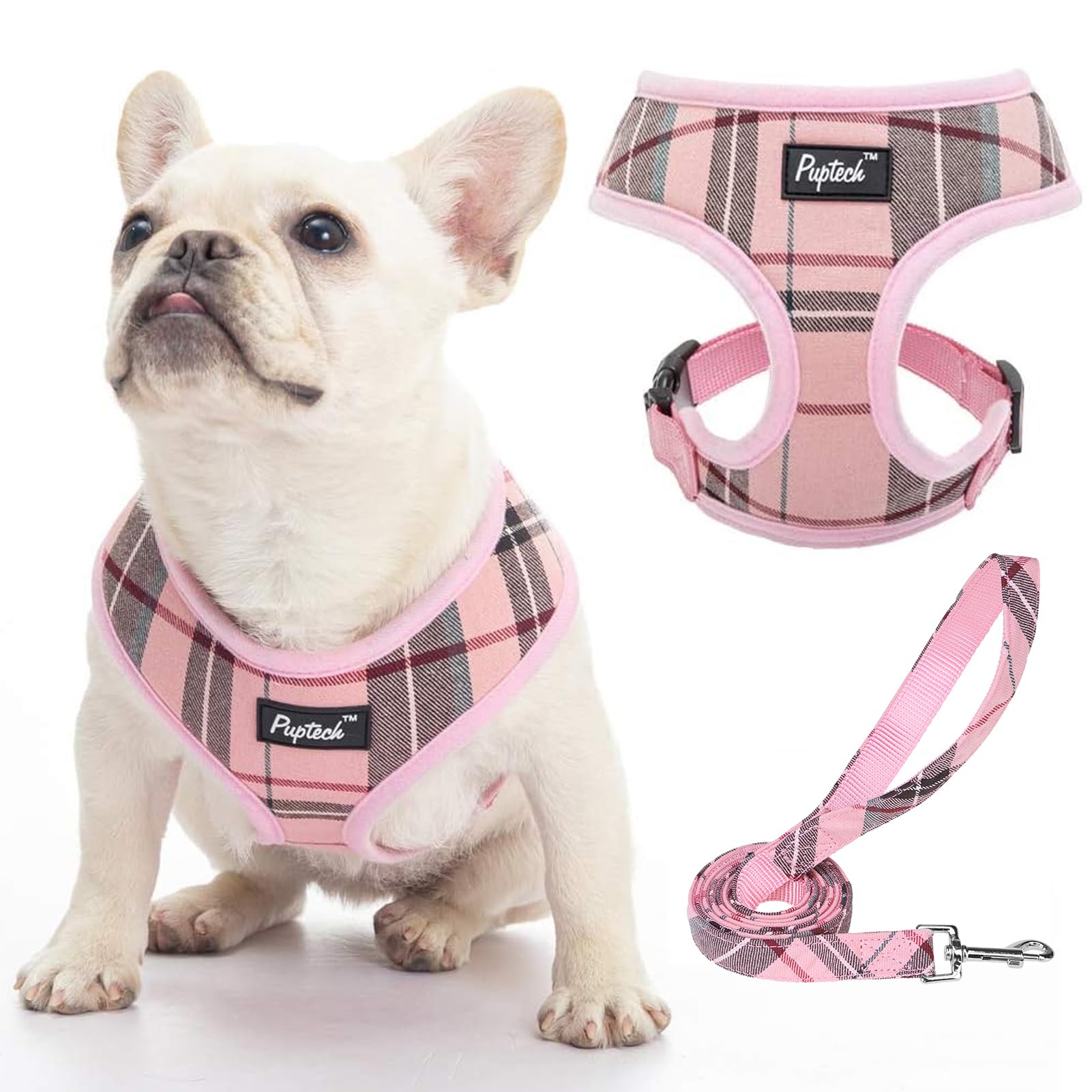 Pupteck Soft Mesh Dog Harness And Leash Set Pet Puppy Cat Comfort Padded Vest No Pull Harnesses, Light Pink, M