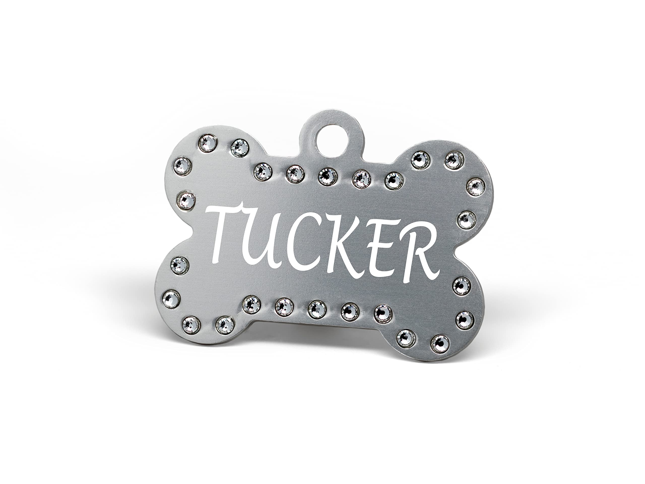 Providence Engraving Custom Engraved Pet Id Tags With Swarovski Crystals - Personalized Anodized Aluminum Bone-Shaped Dog Tag Or