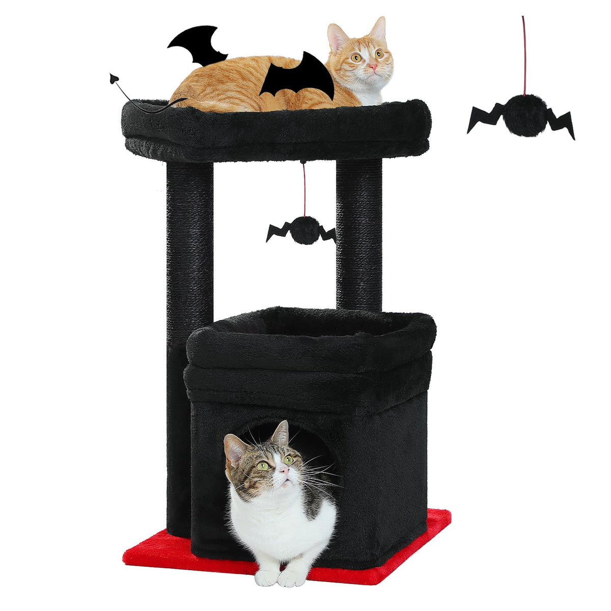 Pequlti Cat Tree Gothic Cat Tower For Indoor Cats With Private Cozy Cat Condo, Natural Sisal Scratching Posts And Plush Pom-Pom 