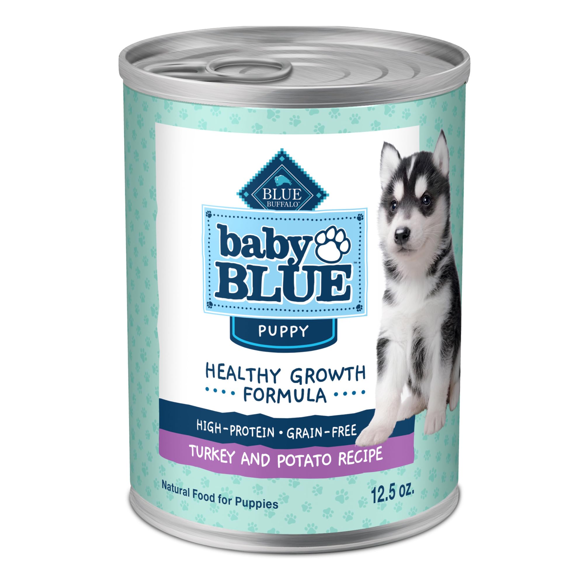 Blue Buffalo Baby BLUE Natural Wet Food for Puppies, Healthy Growth Formula with DHA, Turkey & Vegetable Recipe, 12.5-oz. Cans, 