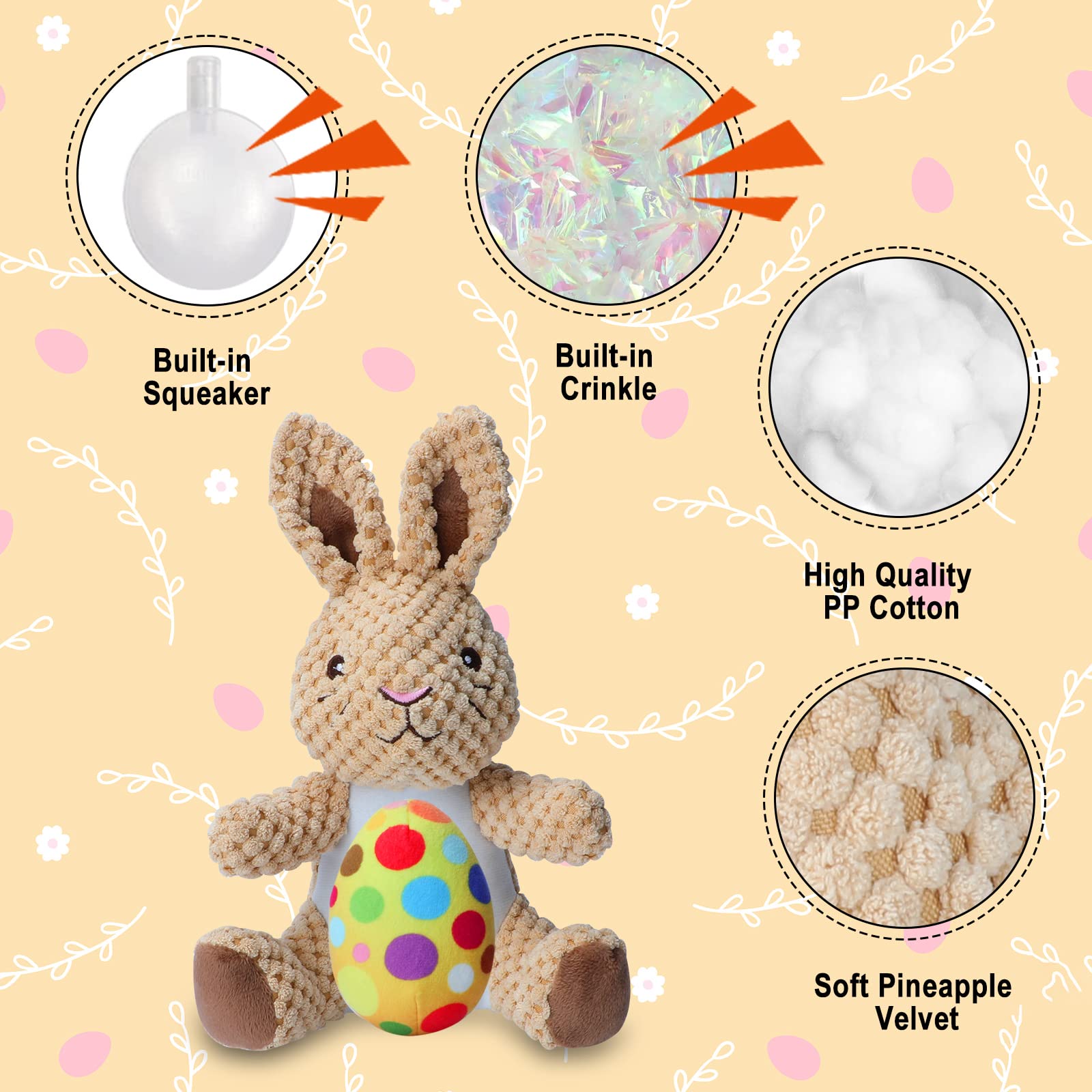 Yuepet Easter Bunny Dog Toys, Squeaky Dog Chew Toys For Cleaning Teeth, Stuffed Easter Egg Toy For Puppies Small Medium Dogs(Yel