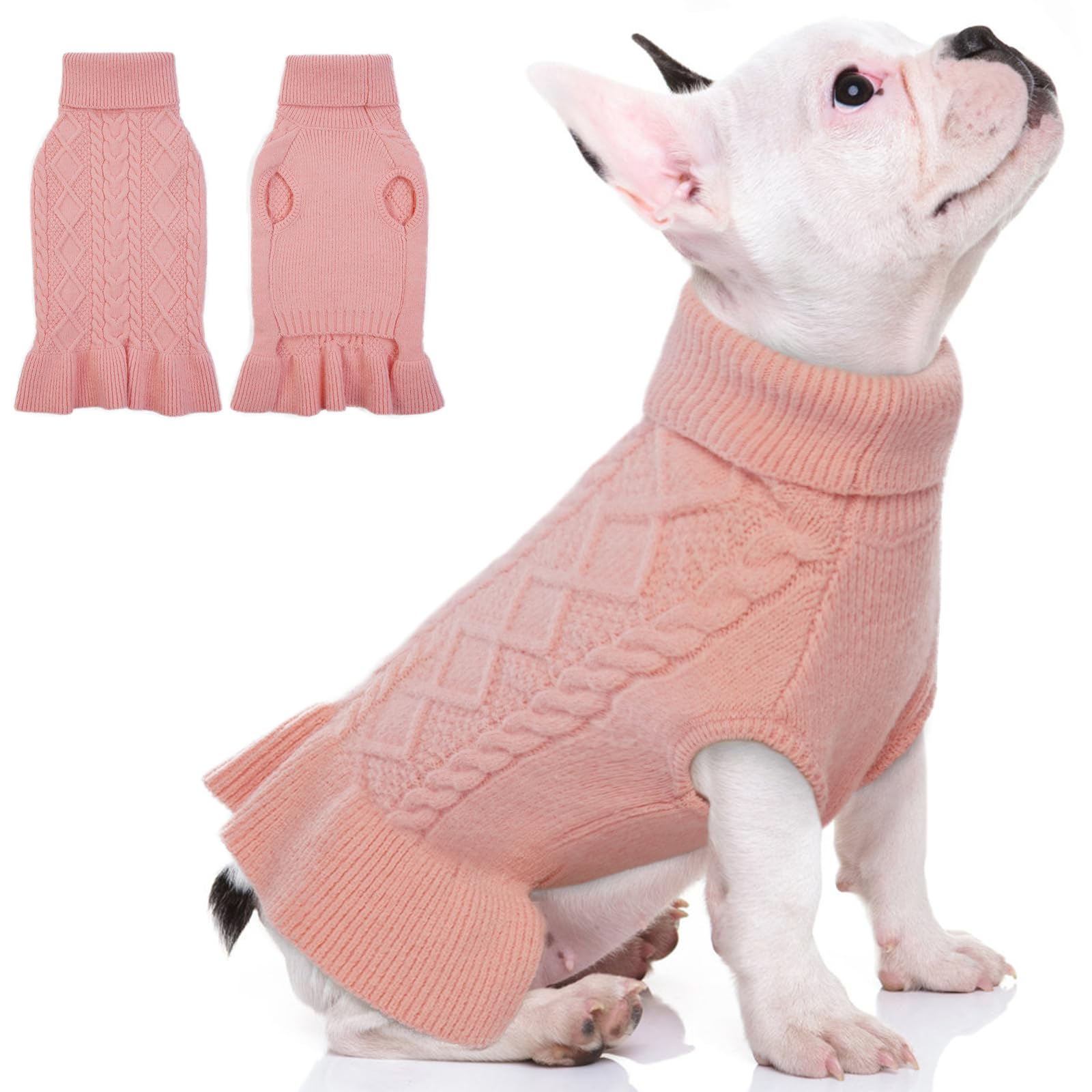 Qbleev Dog Sweater Dress, Christmas Pullover For Small Dogs, Soft Pink Pet Turtleneck, Warm Winter Fall Vest, Holiday Puppy Outf
