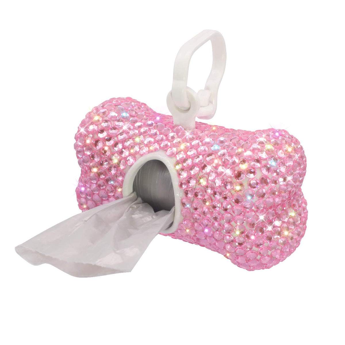 Soleebee Bling Crystal Bone Shaped Pet Waste Bag Dispenser With 1 Roll Waste Bags (Pink)