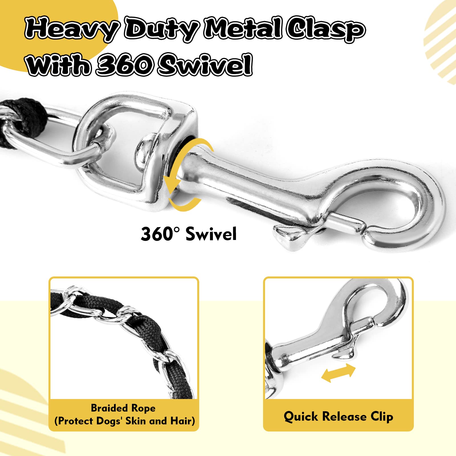 Chain Dog Leash Chew Proof, Metal Chain And Nylon Rope Pet Dog Leash With Padded Handle, Heavy Duty Chain Leashes For Medium Large Dogs, Steel Long Lead Leash For Dog Training, Walking, Running