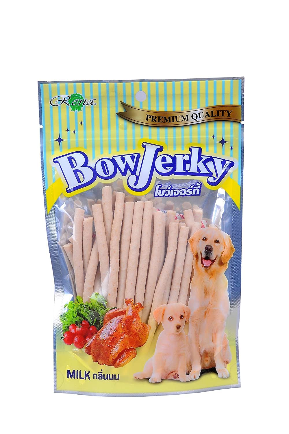 Bow Jerky Chicken & Milk Dog Treats 200G  Protein Rich Treats For Training & Reward, Healthy Jerky Sticks For Puppies & Adult D