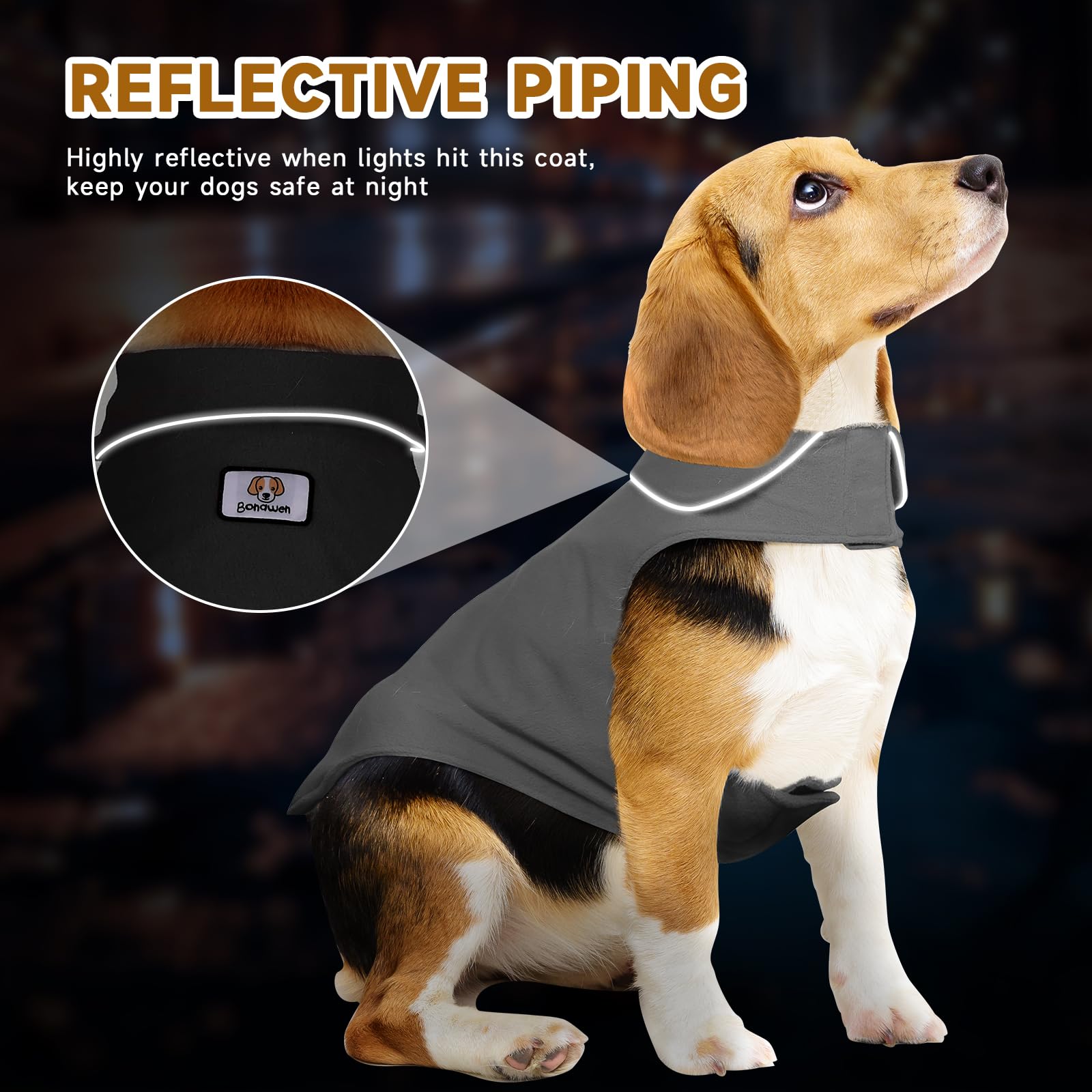 Fleece Dog Coat Pet Jacket Reflective For Cold Weather For Extra Large To Small Pets(Grey,L)