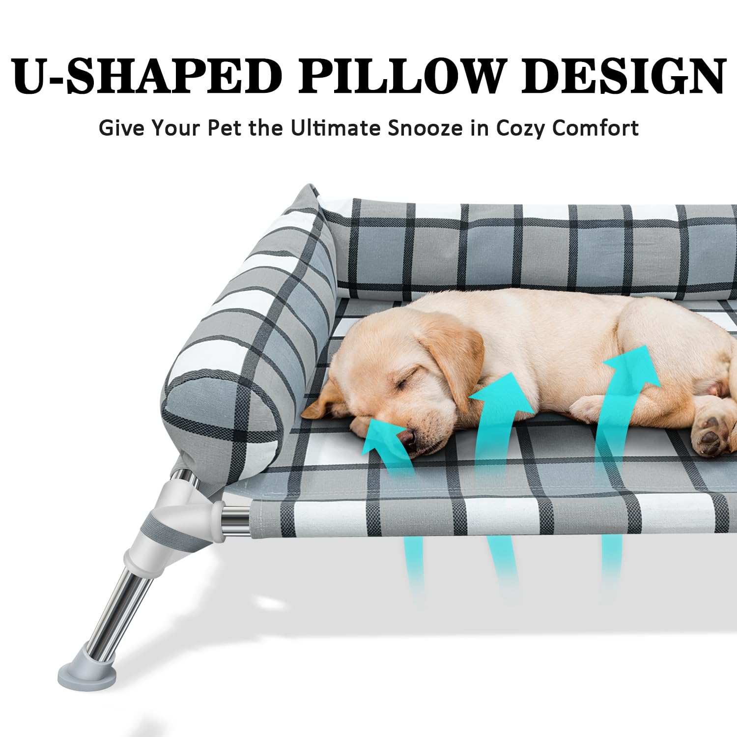 Elevated Raised Dog Bed Cot - Cooling Dog Bed With Pillows, Portable Washable Pet Cot With Metal Frame For Indoor & Outdoor Use
