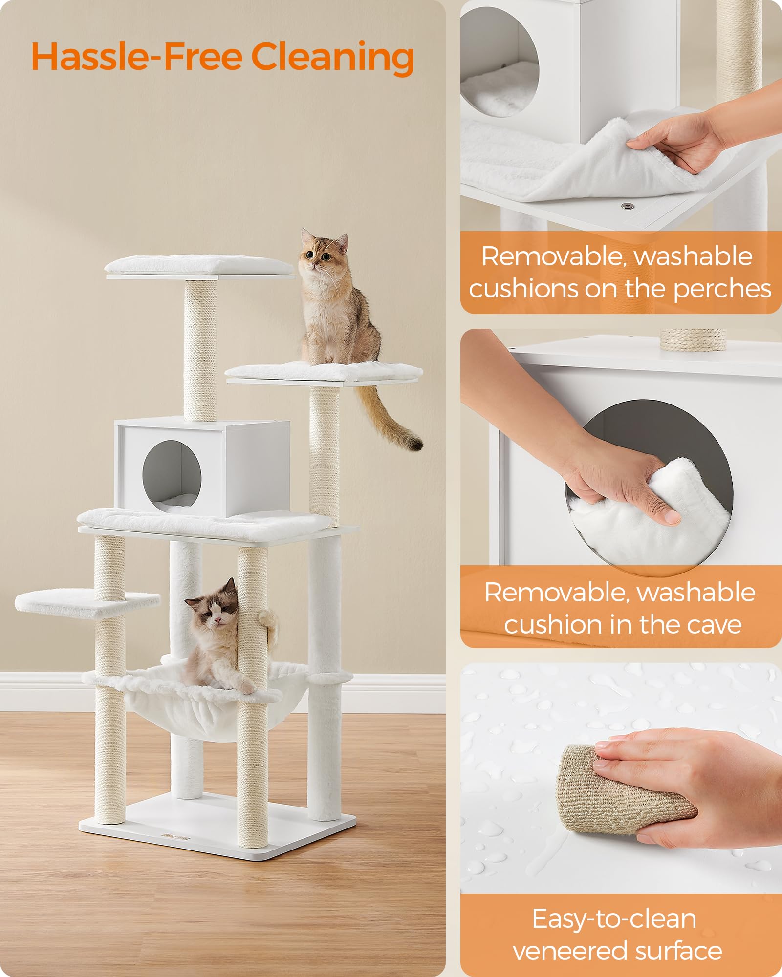 Feandrea Cat Tree, 54.3-Inch Modern Cat Tower For Indoor Cats, Multi-Level Cat Condo, Ultra-Soft Plush, Scratching Posts, Hammoc