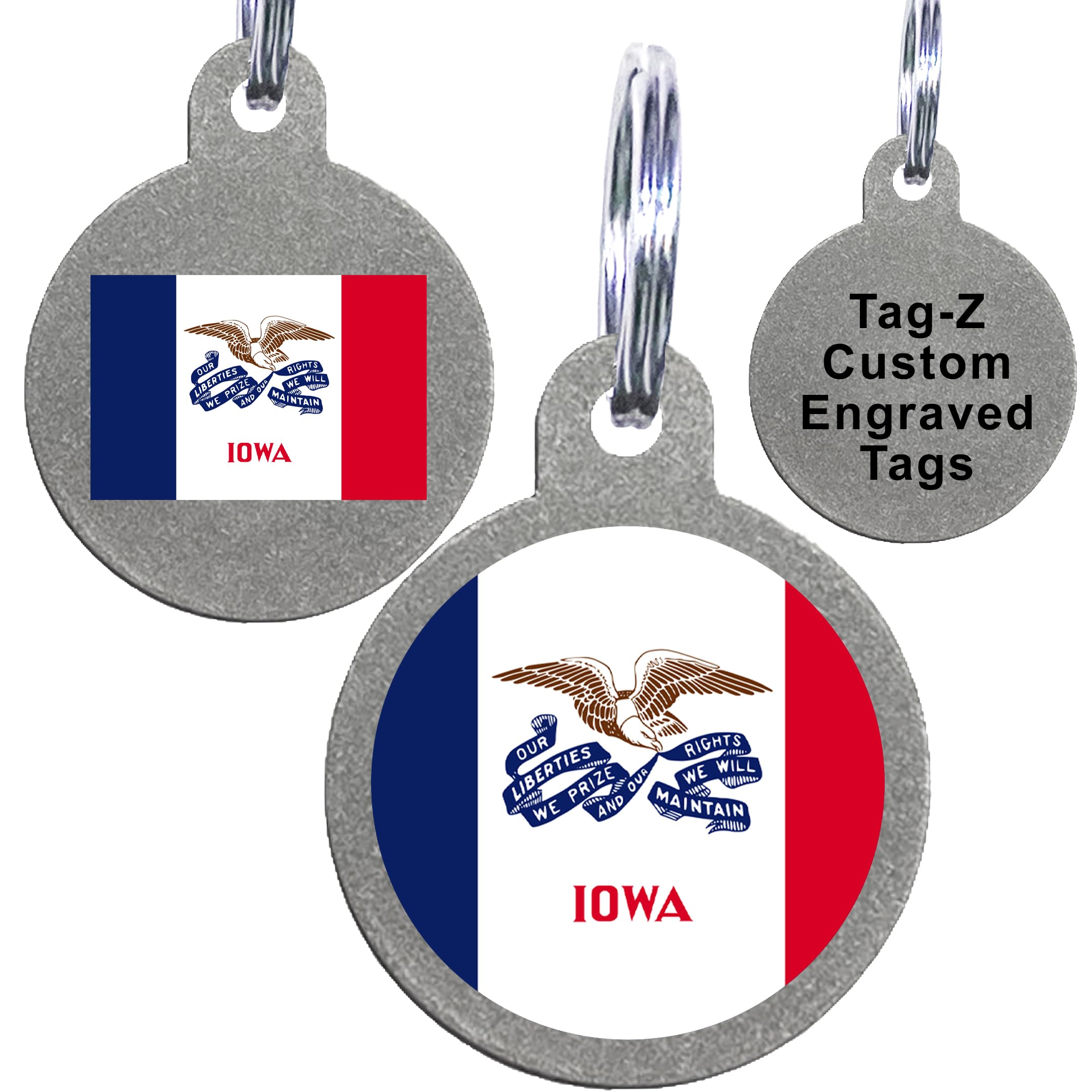 Iowa Flag Pet Id Tags, Custom Printed And Laser Engraved Circle