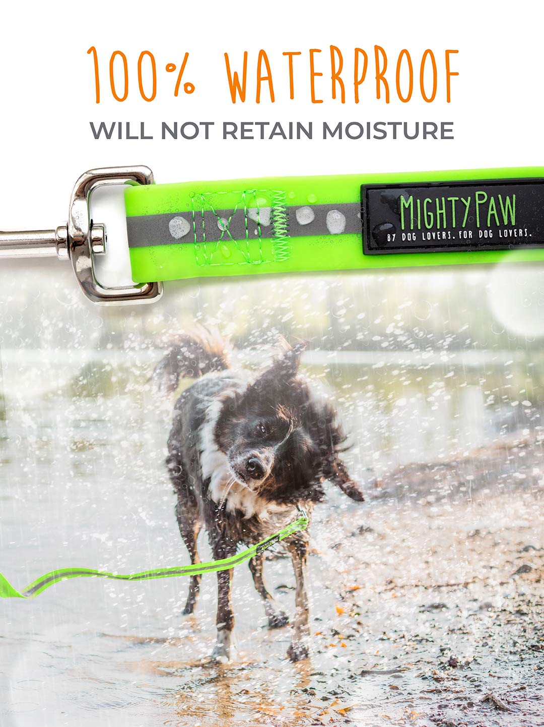 Mighty Paw Waterproof Dog Leash - Smell-Proof Pet Lead Against Dog Foot Smell - Ideal Nylon Reflective Dog Leash For Swimming - Camping - Hiking - Reflective Safety Stripe - 6 Foot Leash - Orange