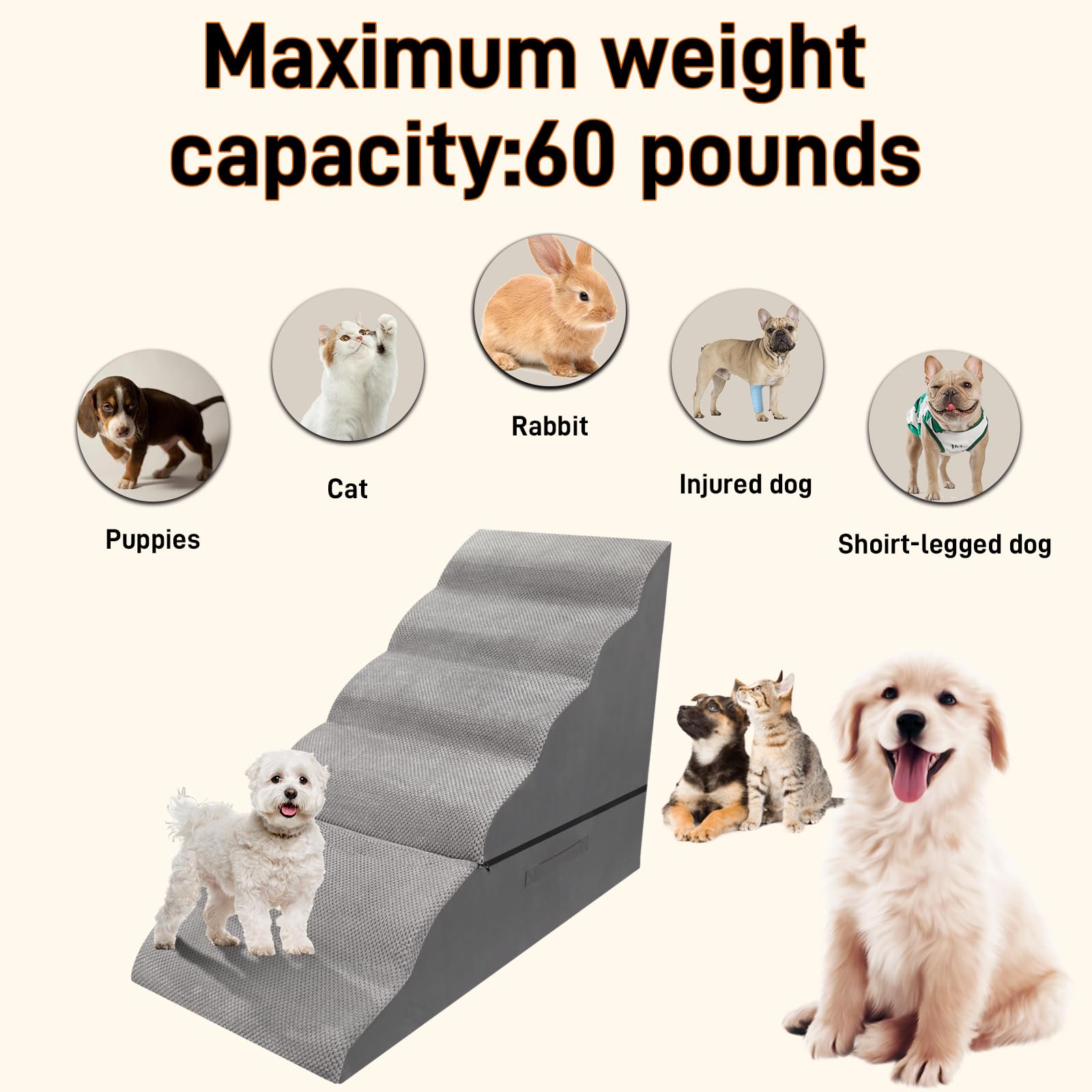 6-Step 30 Inches Dog Steps&Stairs For High Bed Up To 30-36 Inches Tall, Litail Dog Ramps For Small Dogs Cat Older Pets, Non-Slip