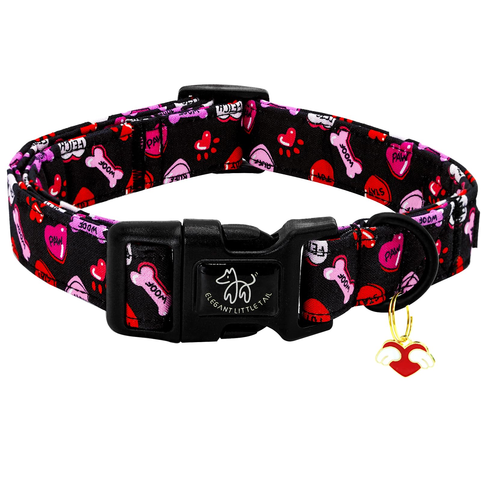 Elegant Little Tail Day Dog Collar, Red Heart Dog Collars Female Or Male Adjustable Cotton Pet Collar With Quick Release Buckle 