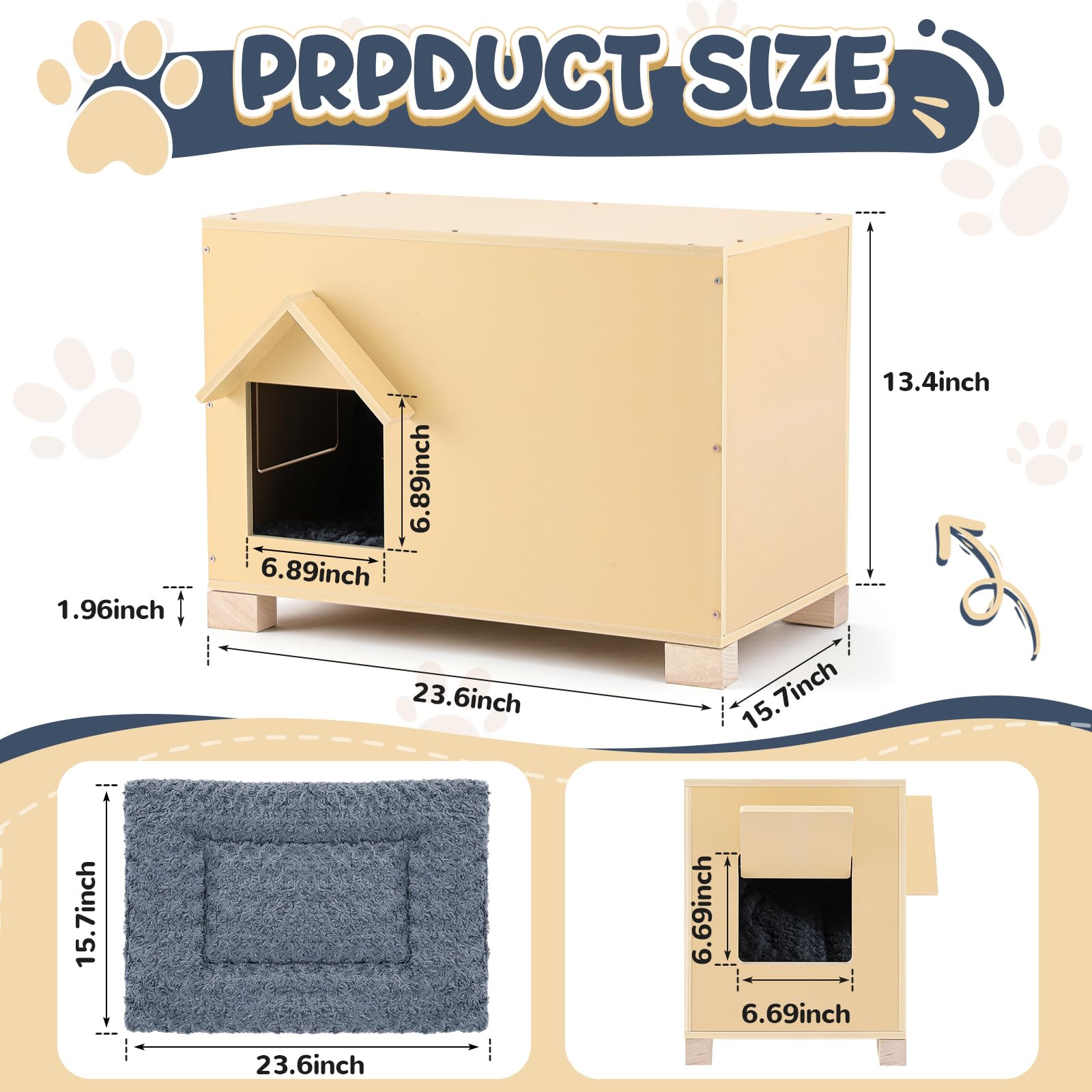 23.6 X 15.7 X 13.4 Inch Wooden Outdoor Cat Houses Heavy Duty Feral Cat Shelter Large Wooden Cat Condo Sturdy Waterproof And Insu