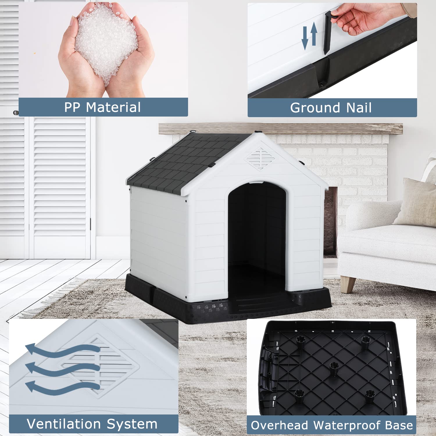 Bestpet 28Inch Large Dog House Insulated Kennel Durable Plastic Dog House For Small Medium Large Dogs Indoor Outdoor Weather & W