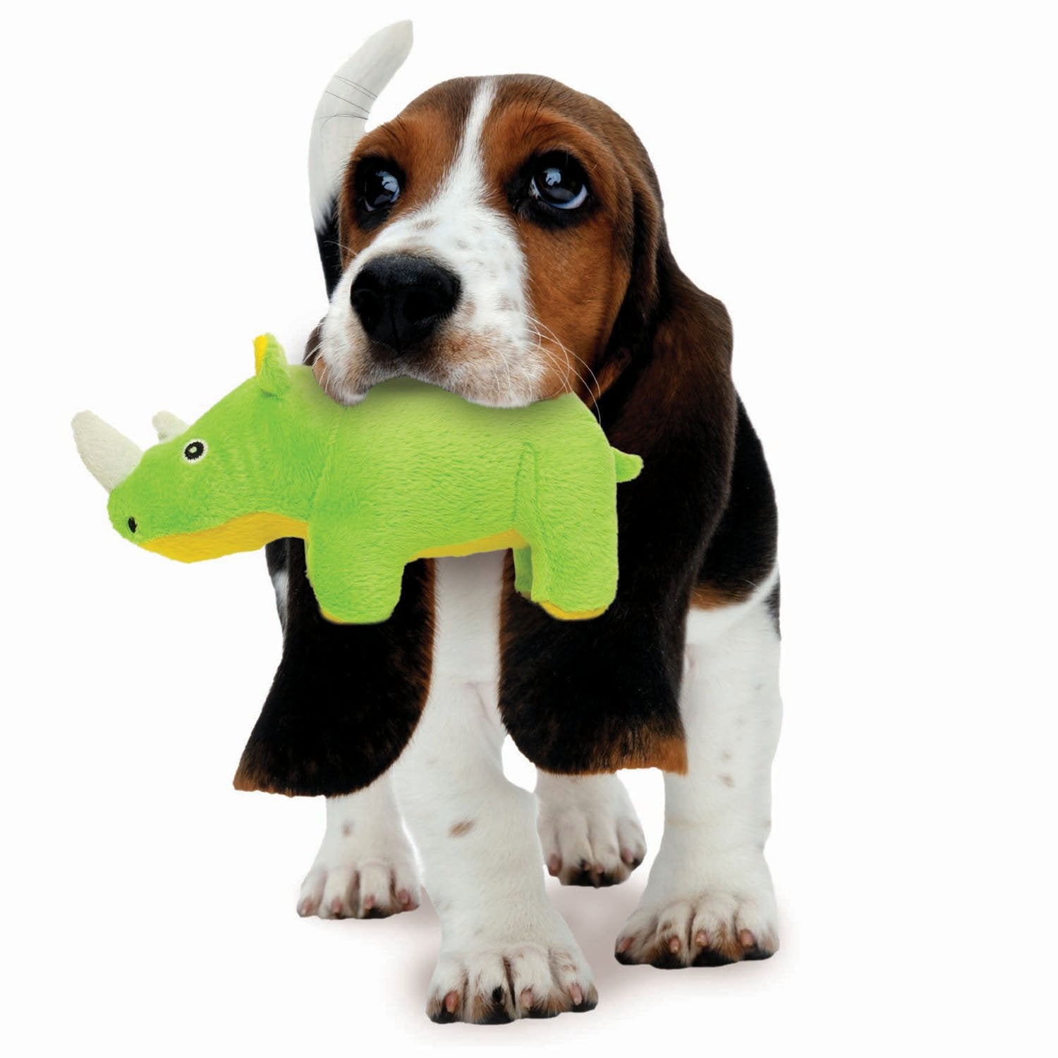 Mighty- Safari Junior Green Rhino - Squeaker-Multiple Layers. Made Durable, Strong & Tough. Interactive Play (Tug, Toss & Fetch). Machine Washable & Floats