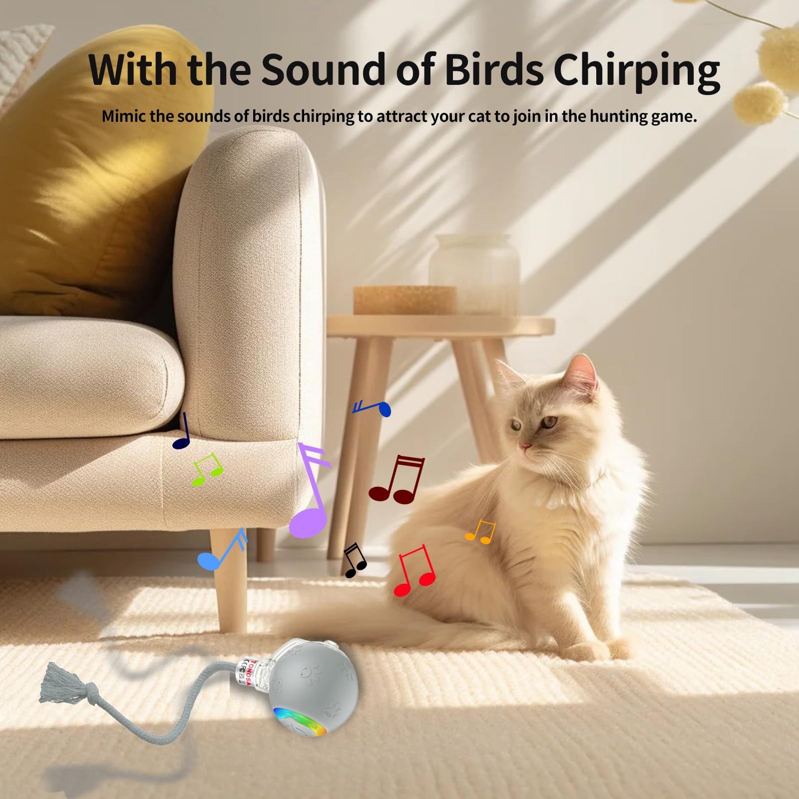 Tonosa Interactive Cat Toy - Automatic Led Light Ball, Rechargeable & Durable - Keeps Cats Active & Engaged - Ideal For Kittens