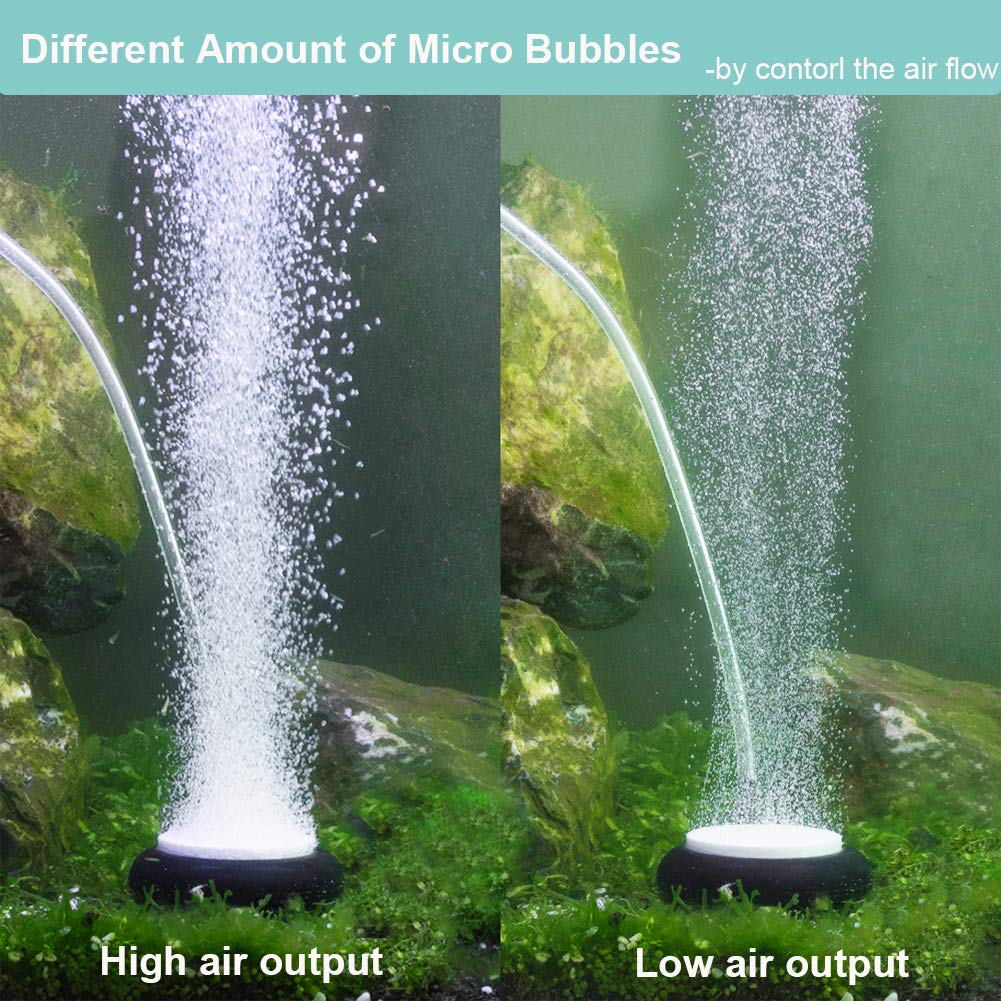Hygger Aquarium Air Stone, Fish Tank Bubbler, Nano Furnace Flue Round Stone Disk, Small Bubbles And High Dissolved Oxygen, With 2 Suction Cups, 1 Adjust Valve, 1 Check Valve (2 Inch)