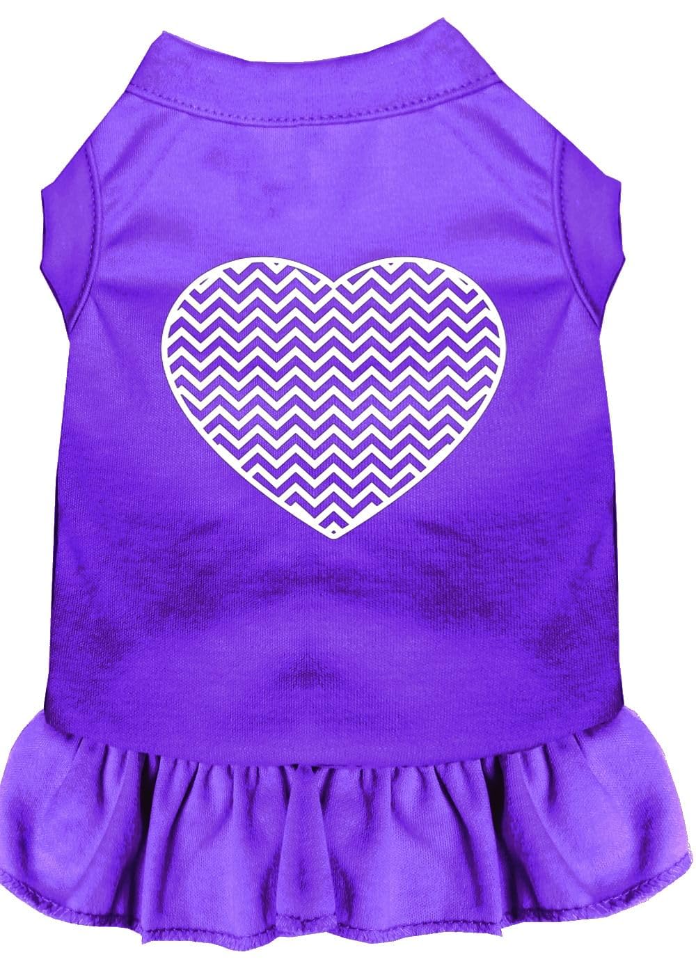 Pet Dog & Cat Dress Screen Printed, &quot;Chevron Heart&quot; Purple LG (10-14 lbs.)