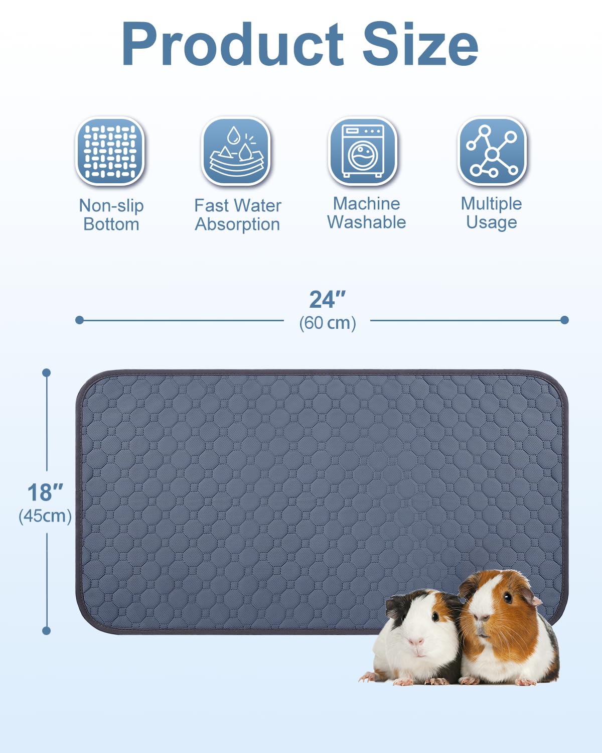 2 Pack 48'' X 24'' Guinea Pig Cage Liner, Washable Reusable Bedding, Waterproof Absorbent Pee Pad Non-Slip Mat For Small Animals