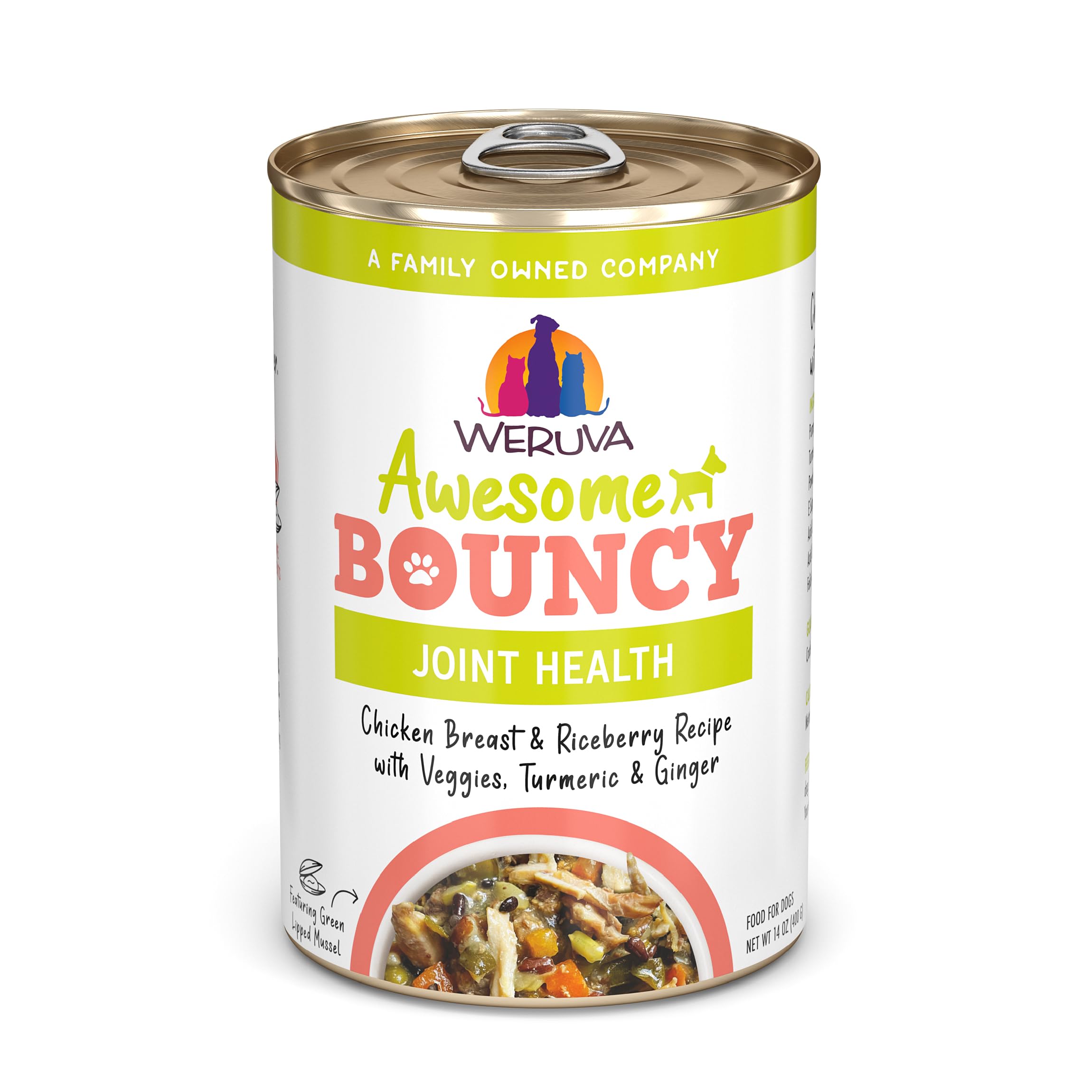 Weruva Awesome Bouncy Wet Dog Food, Chicken & Brown Rice with Veggies, 14oz Can (Pack of 10)