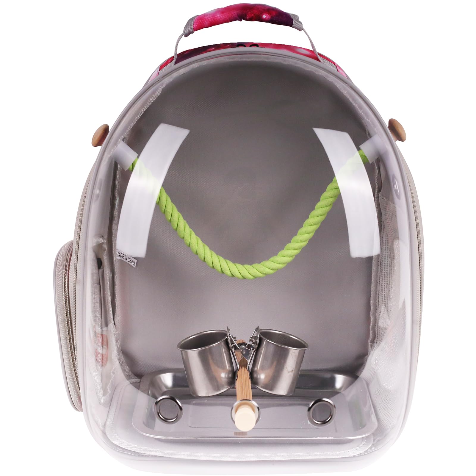 Pimoka Galaxy Pink Bird Backpack Carrier With Perch - Bubble Backpack For Birds Conures, Budgies And Small Parrots Ideal For Vet