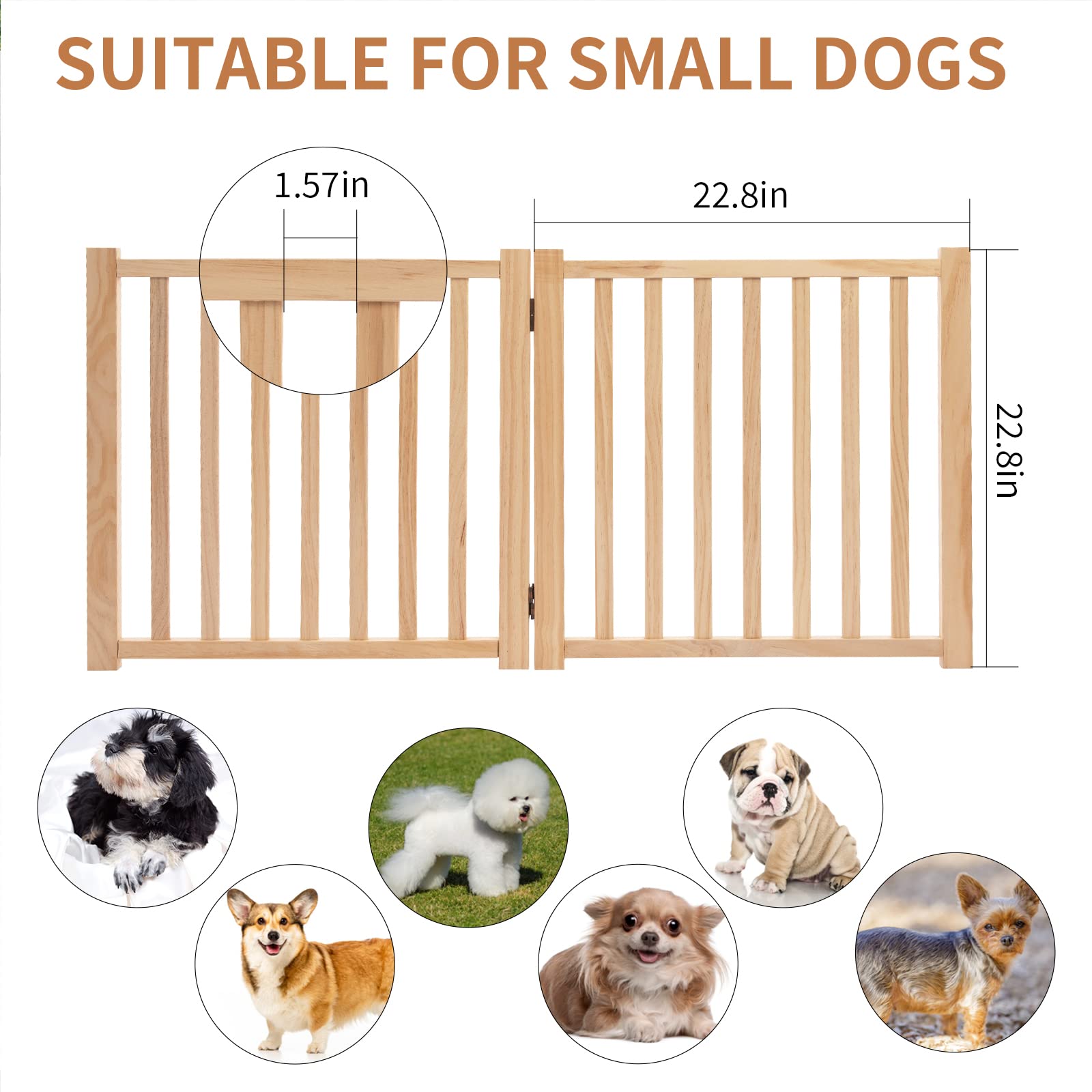 YOCAN Wood Free Standing Pet Gate for Dogs,Wooden Dog Gates for Doorways, Stairs,The House, Dog Fences Indoor Puppy Gate-2 Panel